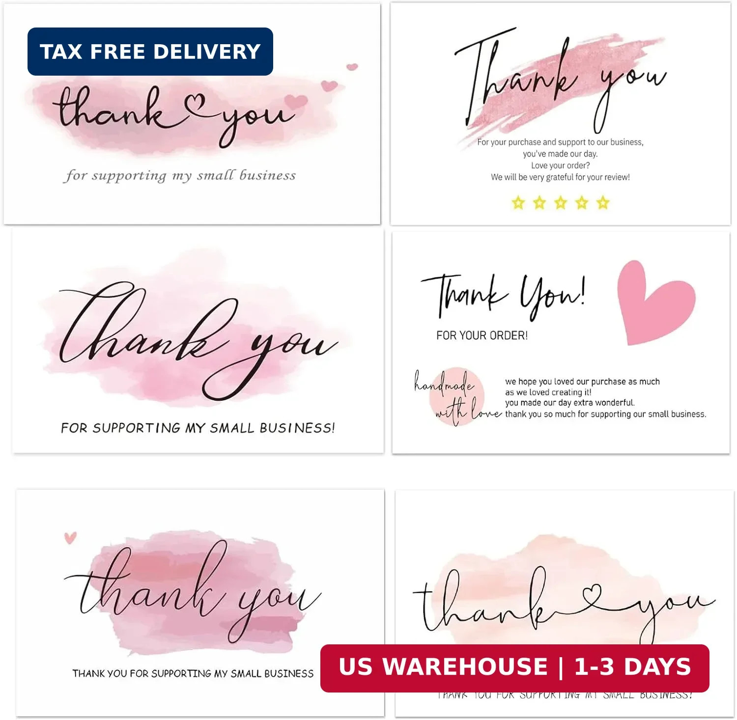 120PCS Thank You Cards Small Business,6 Styles Pink Thank You For Supporting My