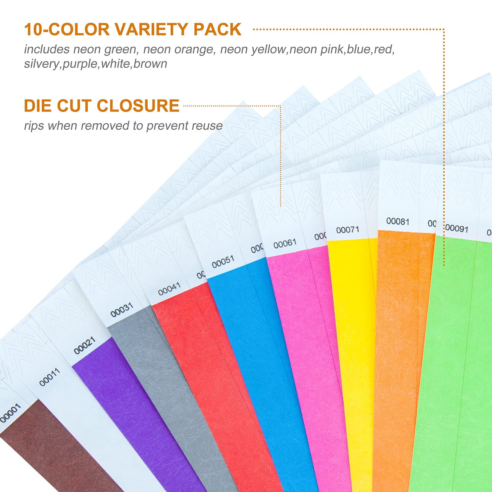 100 Pcs Wristbands with Numbers, 1100 Consecutive Numbers,5 Colors,Waterproof…