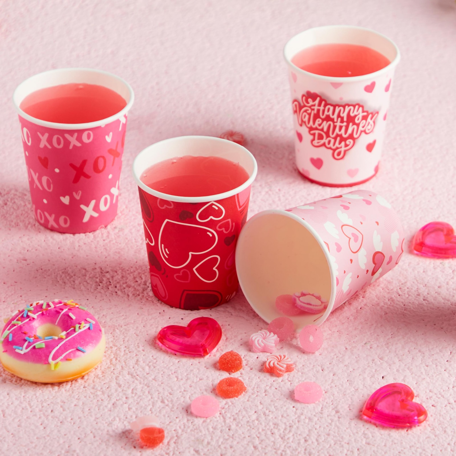 48 Pcs Valentine’s Day Disposable Cups, Paper Cocoa Cups with Pink Red Heart D