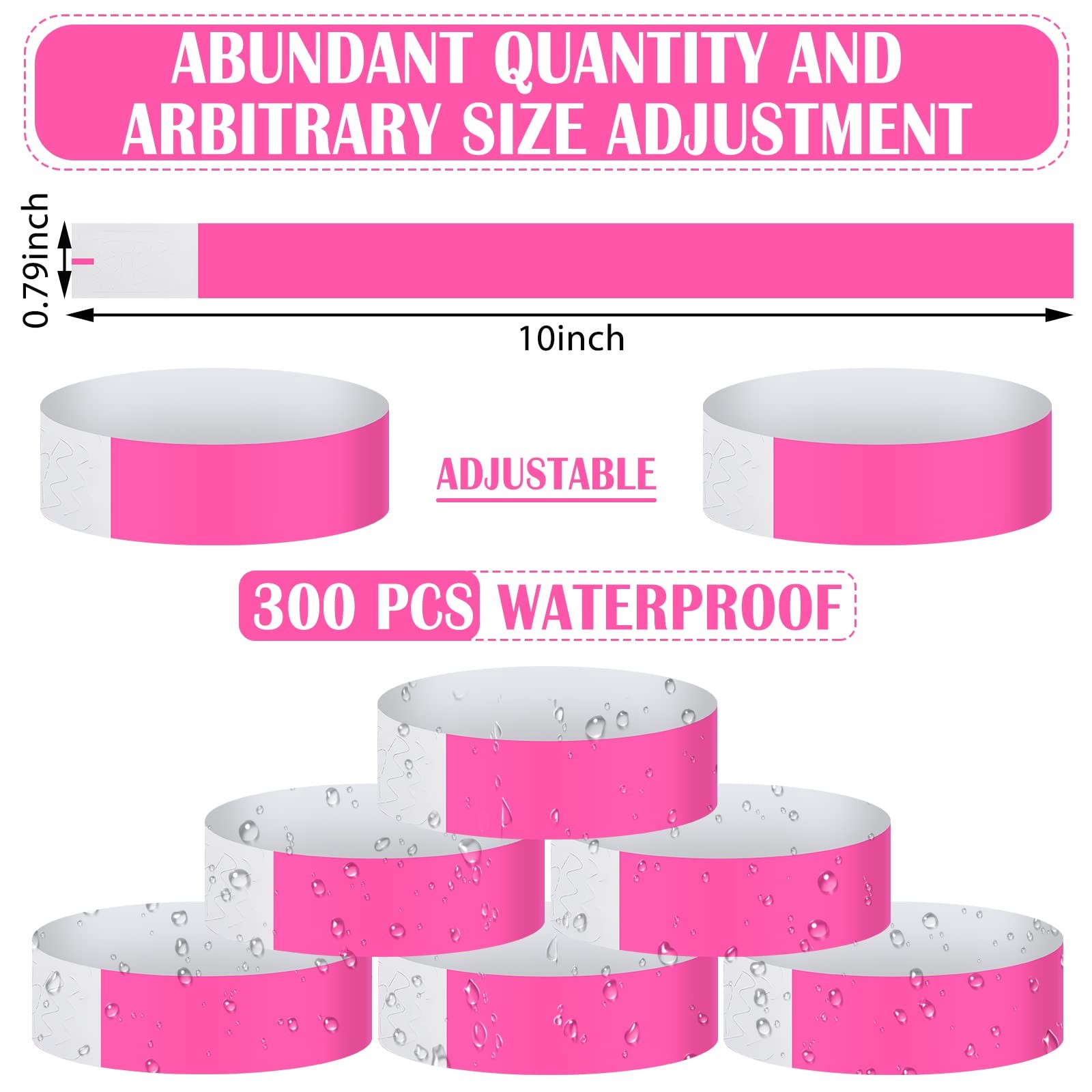 Tudomro 300 Pieces Paper Wristbands for Events 10 x 0.79 inch, Pink