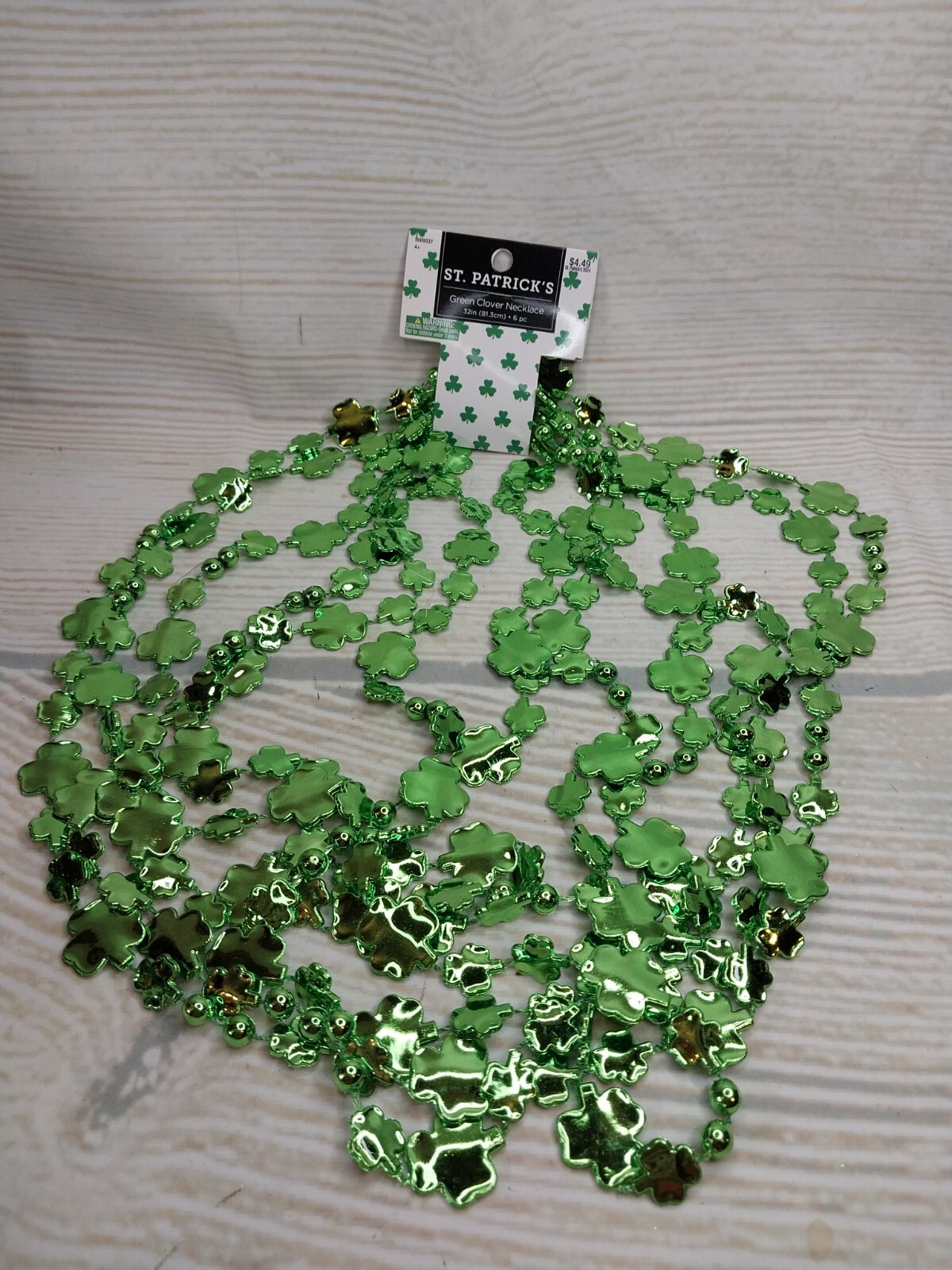 ~New! 6 Metallic Shamrock Beads Necklace Irish Bike Rally Mardi Gras Bead Party