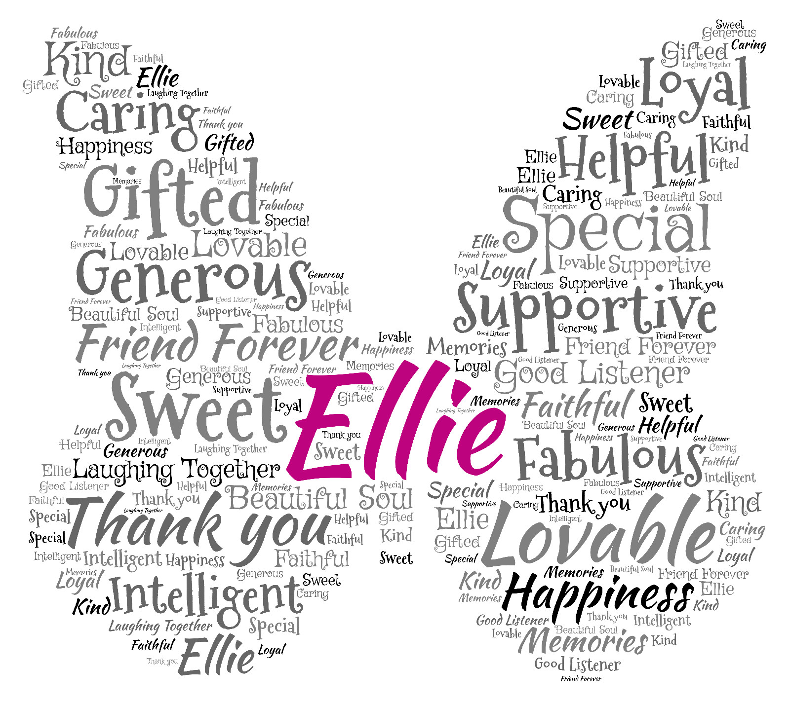 Personalised Butterfly Word Art Print Friend Mum Sister Nana Gift