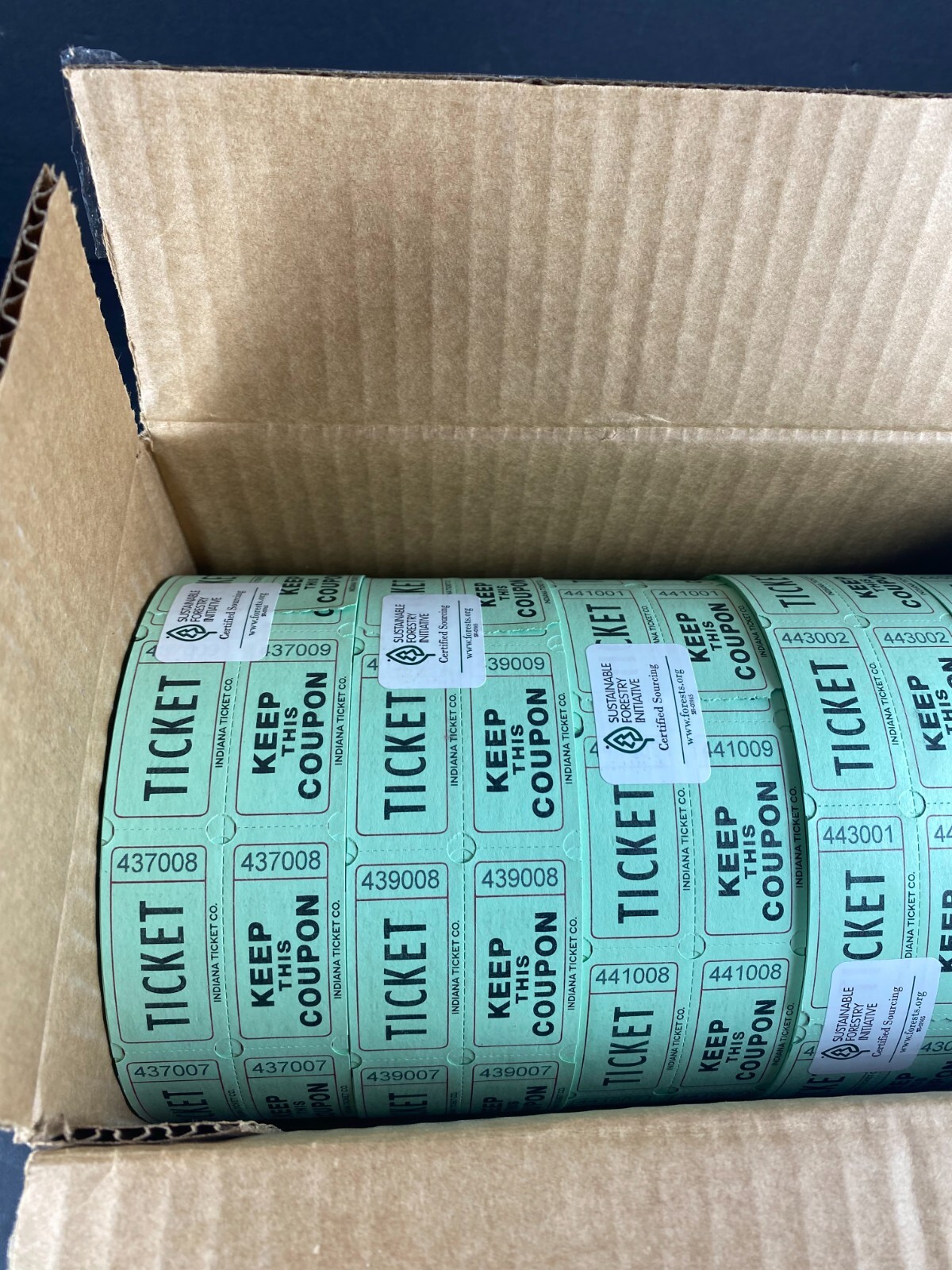 The Ticket Gurus 5 Rolls 50/50 Raffle Tickets 10,000 Total (5) Green Double Stub