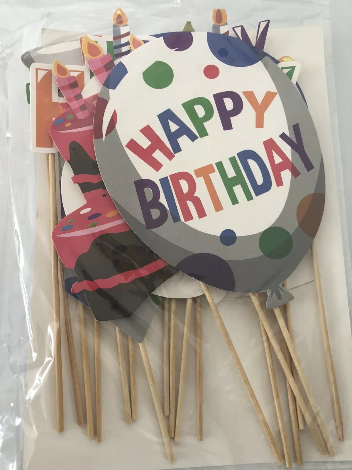 Kids Happy Birthday Party hat balloon Cake Selfie Photo Booth Prop Game Sign