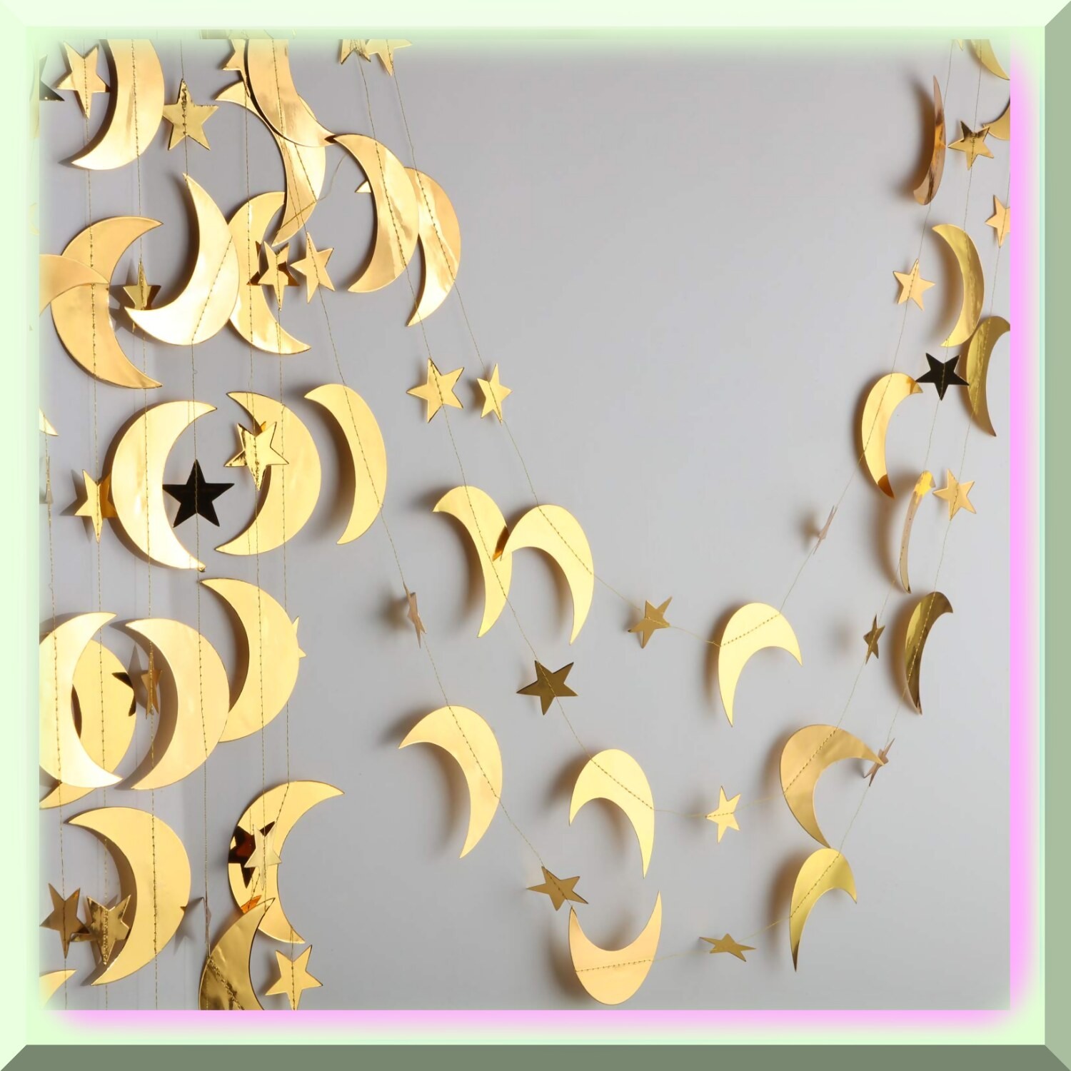 Gold Star Moon Garland 130ft for Celebrations