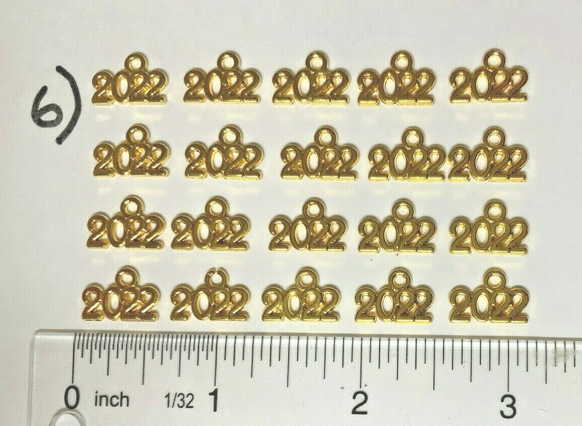 CLASS OF 2022 YEAR NUMBER CHARMS GRADUATION, CHOICE 11 STYLES OF GOLD OR SILVER