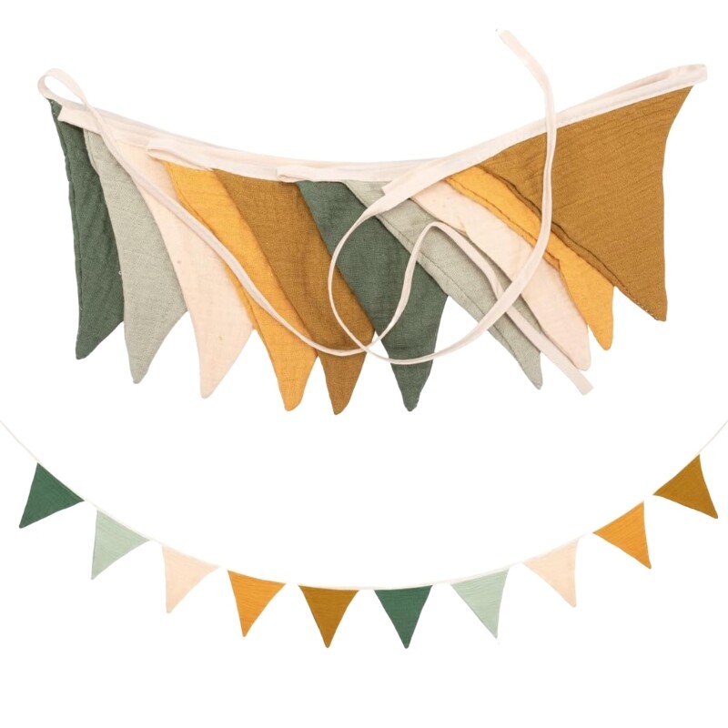 Nursery Bunting Soft Cotton Hanging Banners Flags Garlands Baby Room Decoration
