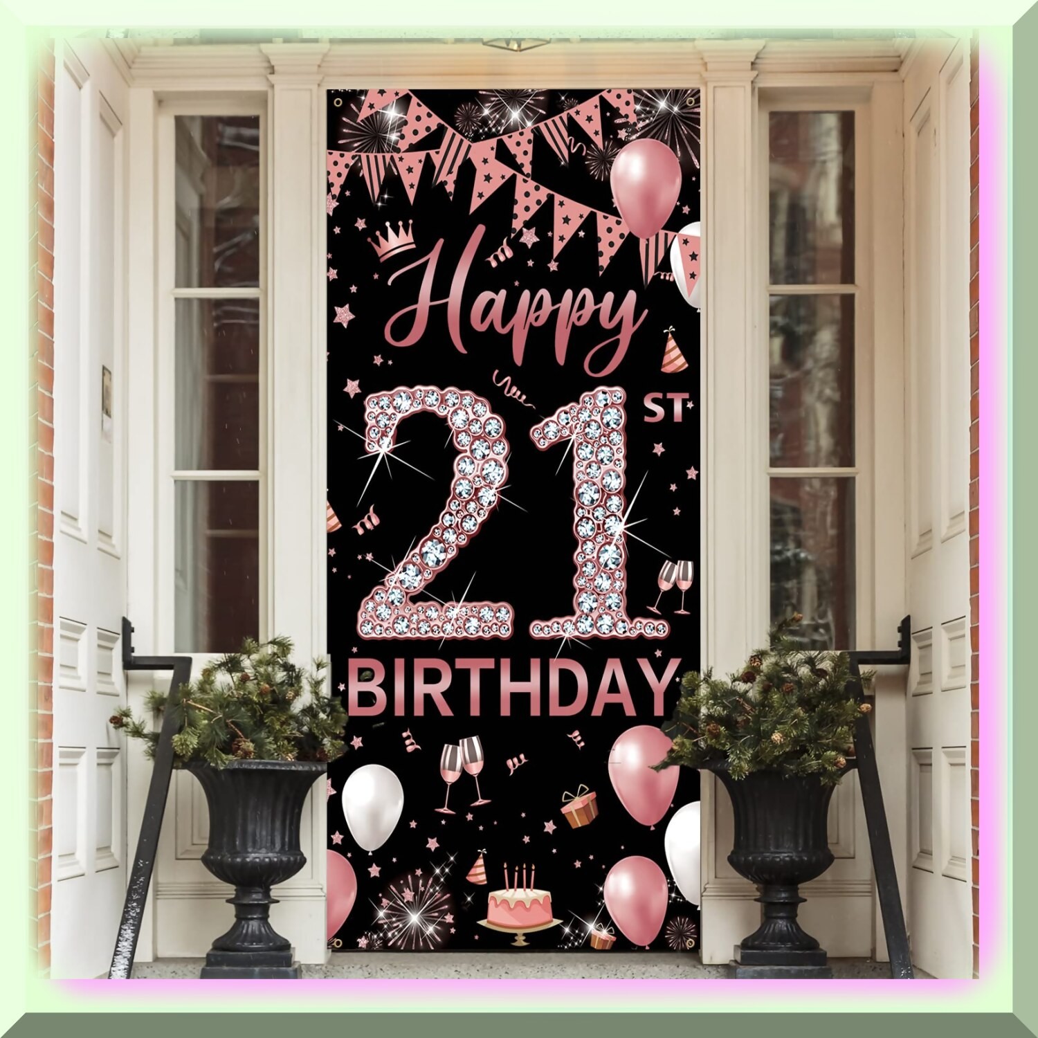 Rose Gold 21st Birthday Door Banner with Ribbon