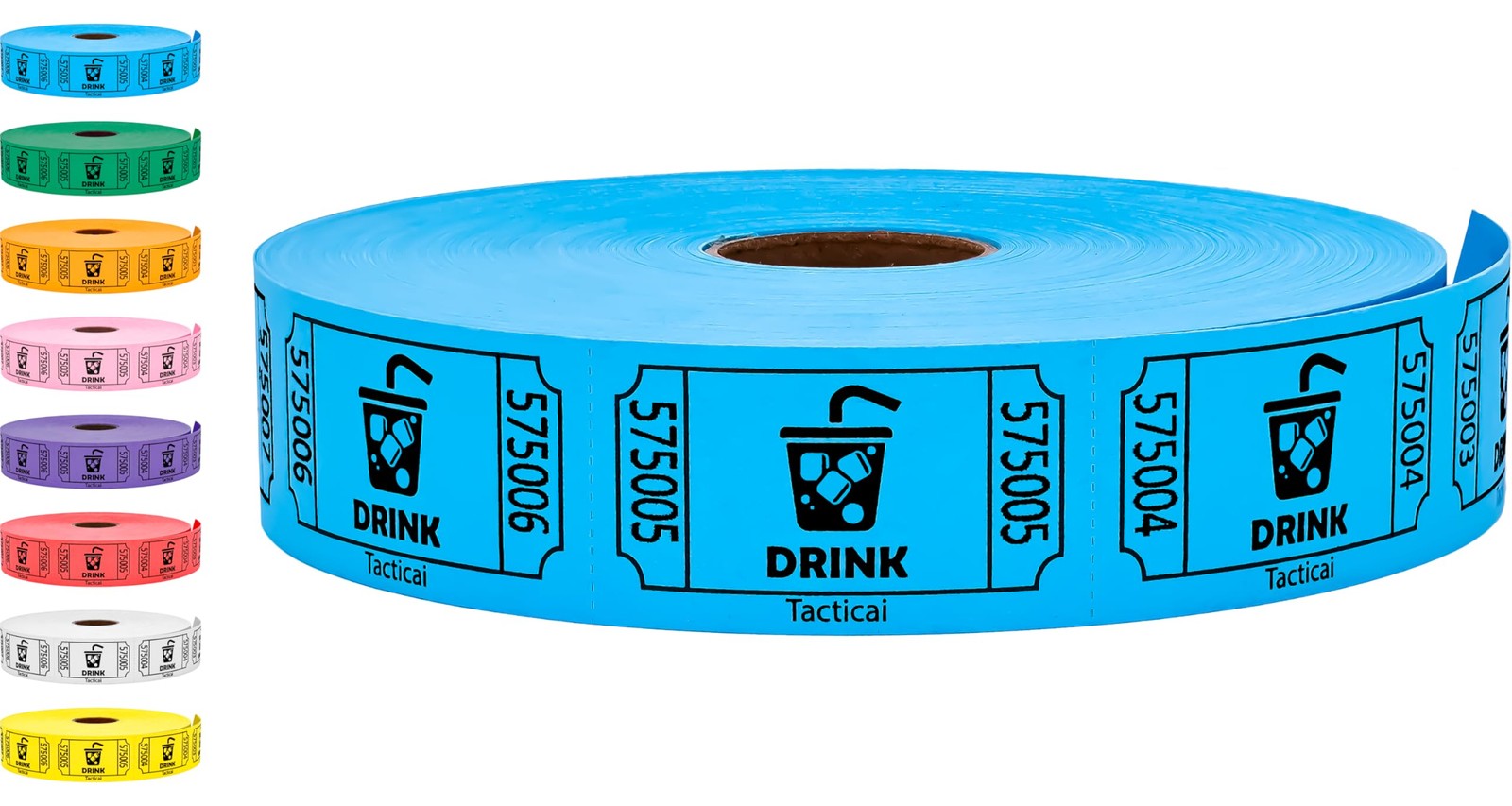 Tacticai 1000 Raffle Tickets, Drink, Blue (1 of 8 Colors), Single Roll