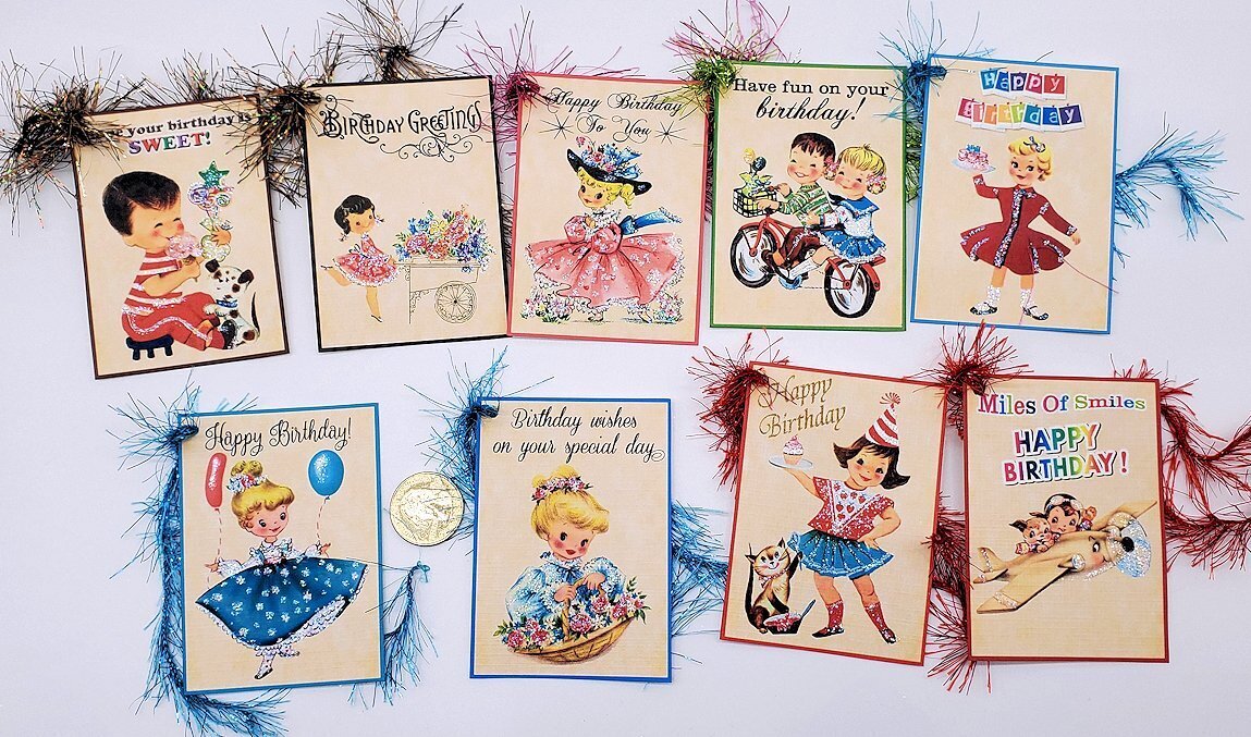 9~Birthday~Handmade~Retro~Glitter~Linen Cardstock~Gift Tags~~Crafts~Parties