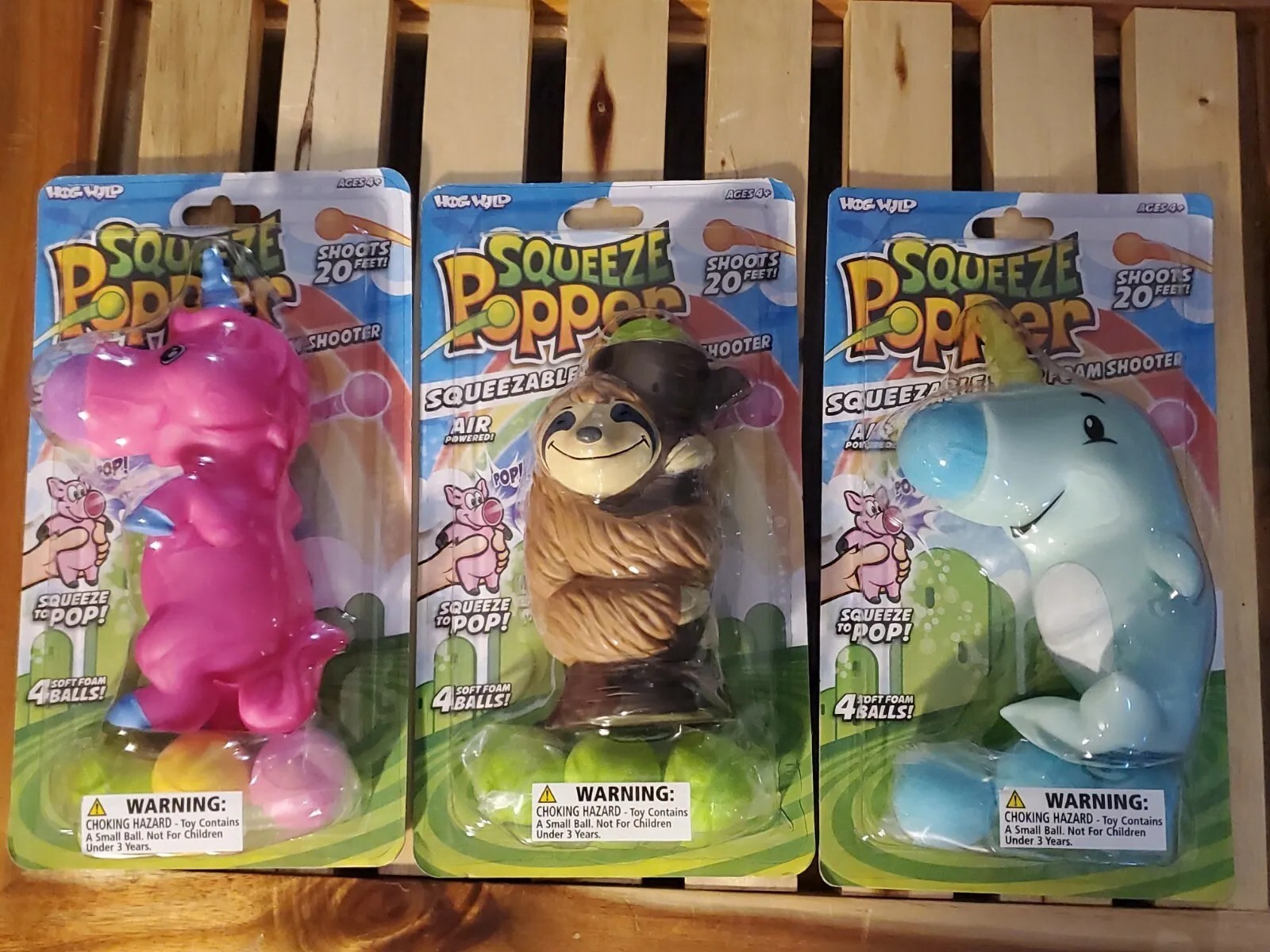 Unicorn Sloth and Dolphin Lot of 3 Squeeze N Shoots 20 Feet- 4+4 Soft Foam Balls