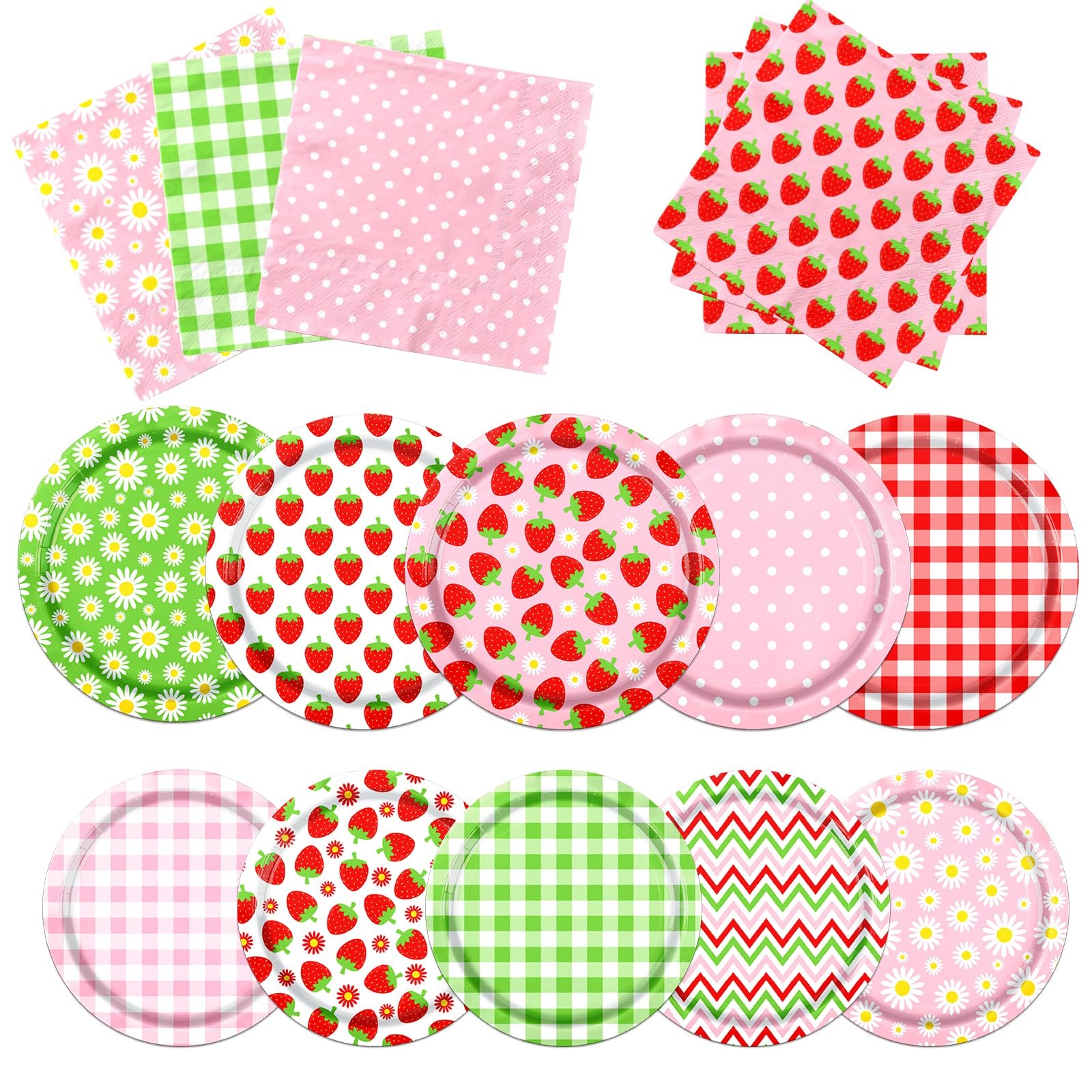 60Pcs Strawberry Birthday Party Plates Napkins,Strawberry Supplies Pink