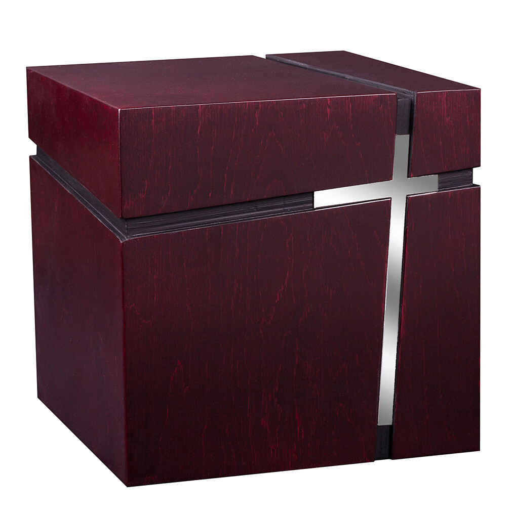 Modern Catholic Urn With Cross, Wooden Decorative Box For Ashes, Cremation Urn