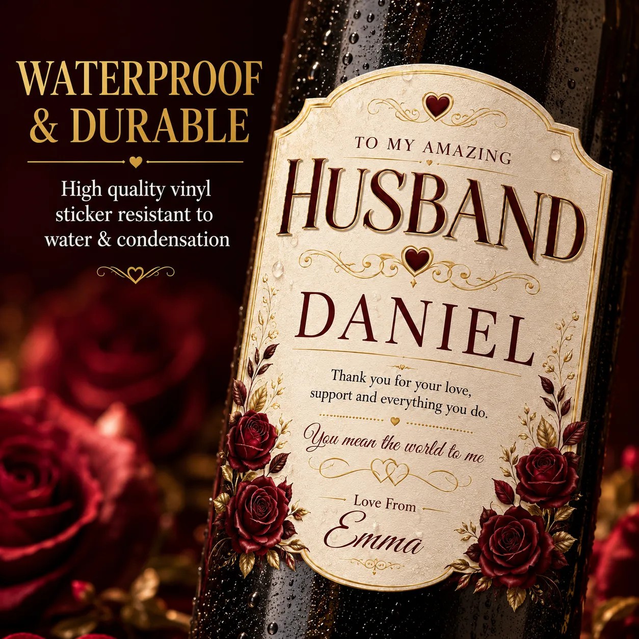 Personalised Husband Gift Bottle Label Sticker Custom Wine Romantic Present
