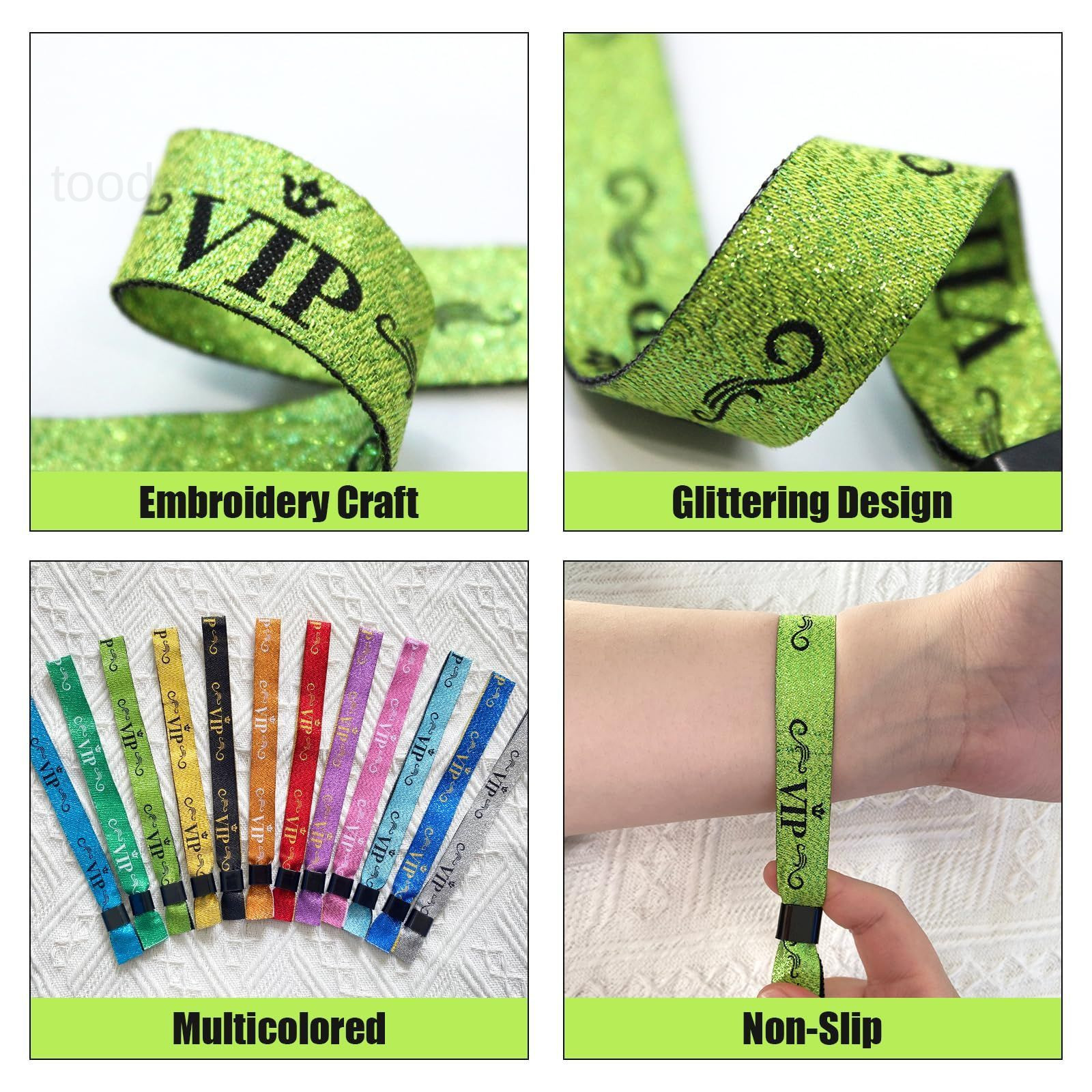 100 Pcs VIP Cloth Event Wristband, Disposable 0.59 inch, Green2