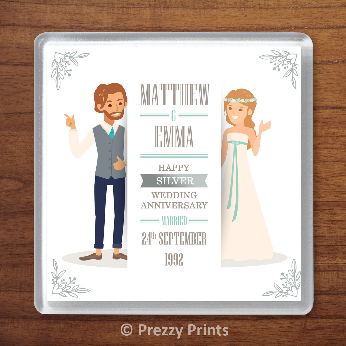 Personalised Silver 25th Wedding Anniversary Drinks Coaster Gift Present