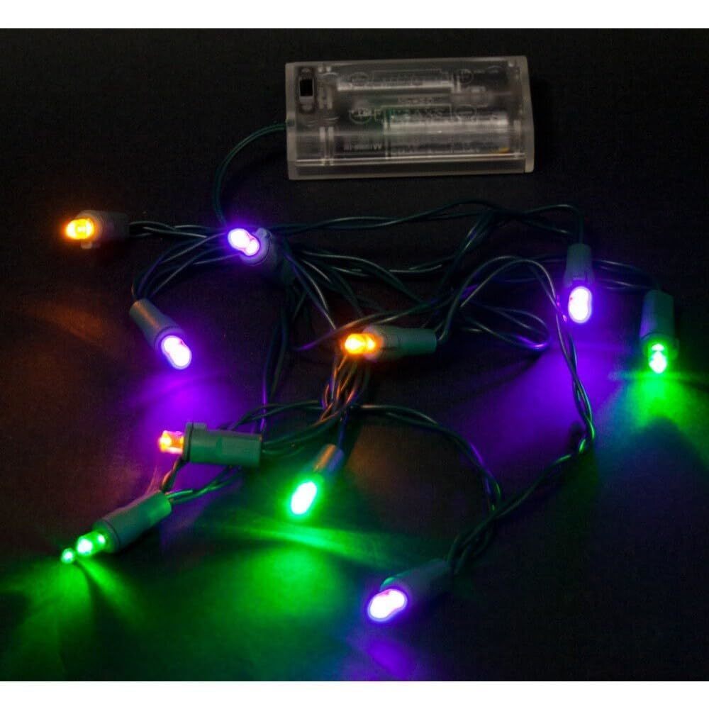 Mardi GRAS LED 20 Lights: LED Purple Green Gold Ornament Fat Tuesday Battery Ope