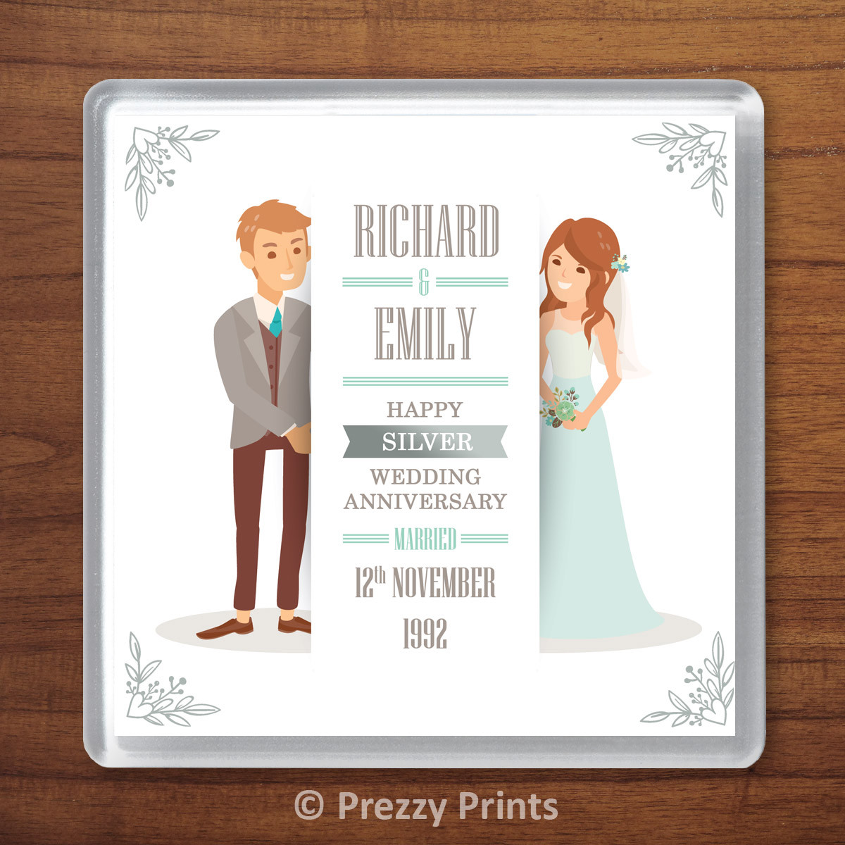 Personalised Silver 25th Wedding Anniversary Drinks Coaster Gift Present