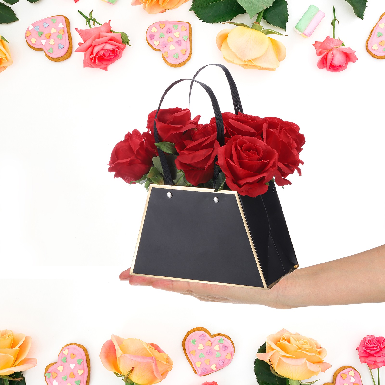 Paper Flower Gift Bags, 24 Pcs Paper Bouquet Flower Gift Bag, Black