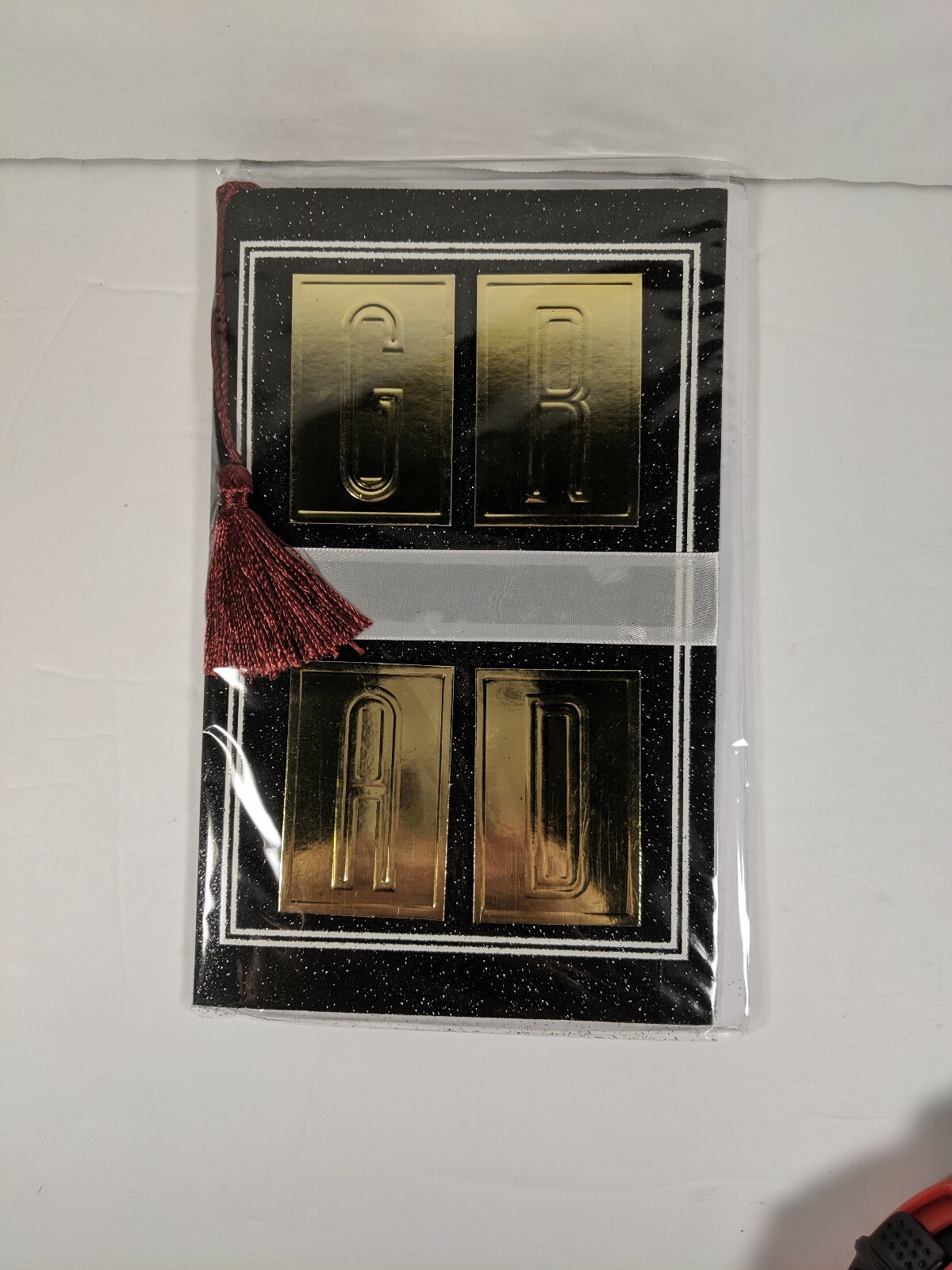 Graduation Card(Black Glitter, Gold, Burgandy Tassel) New in plastic cover