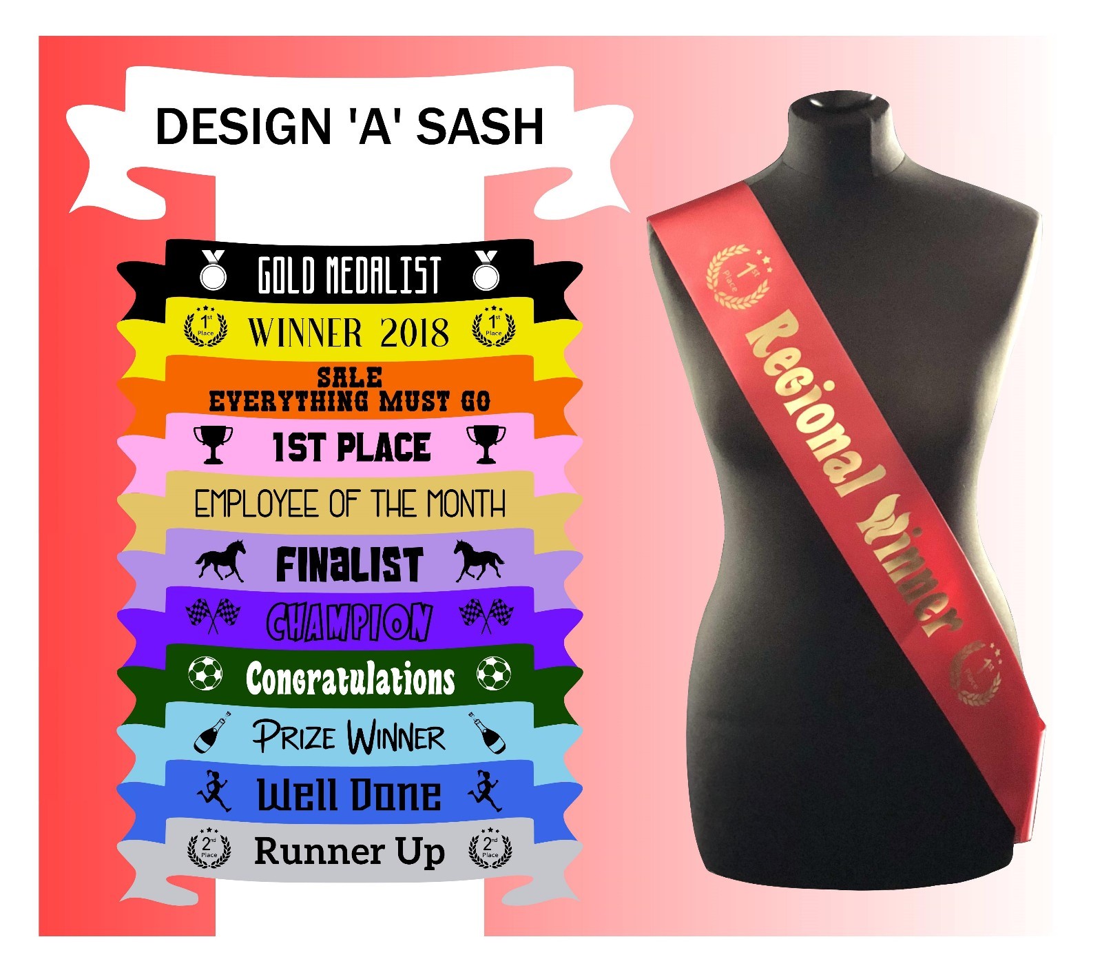 School Sports Day Event Winner Competition Personalised Sash Sashes Any Text