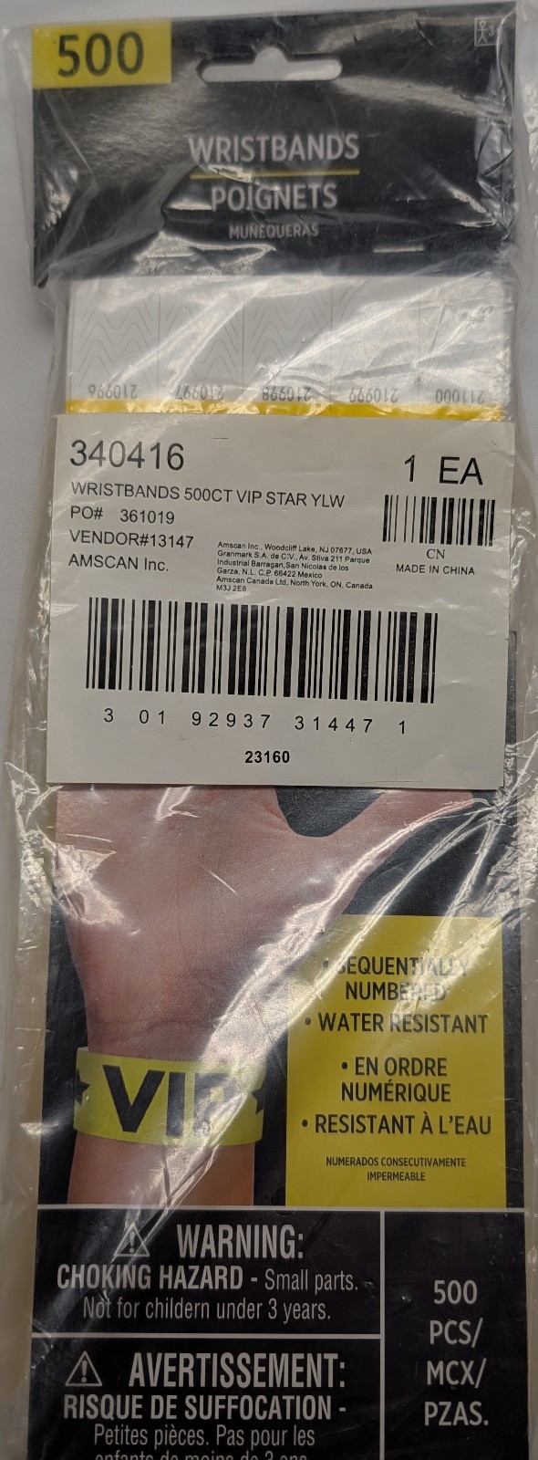 Amscan 500 Count VIP Star Yellow Tyvek Wristbands – Sequentially Numbered Event
