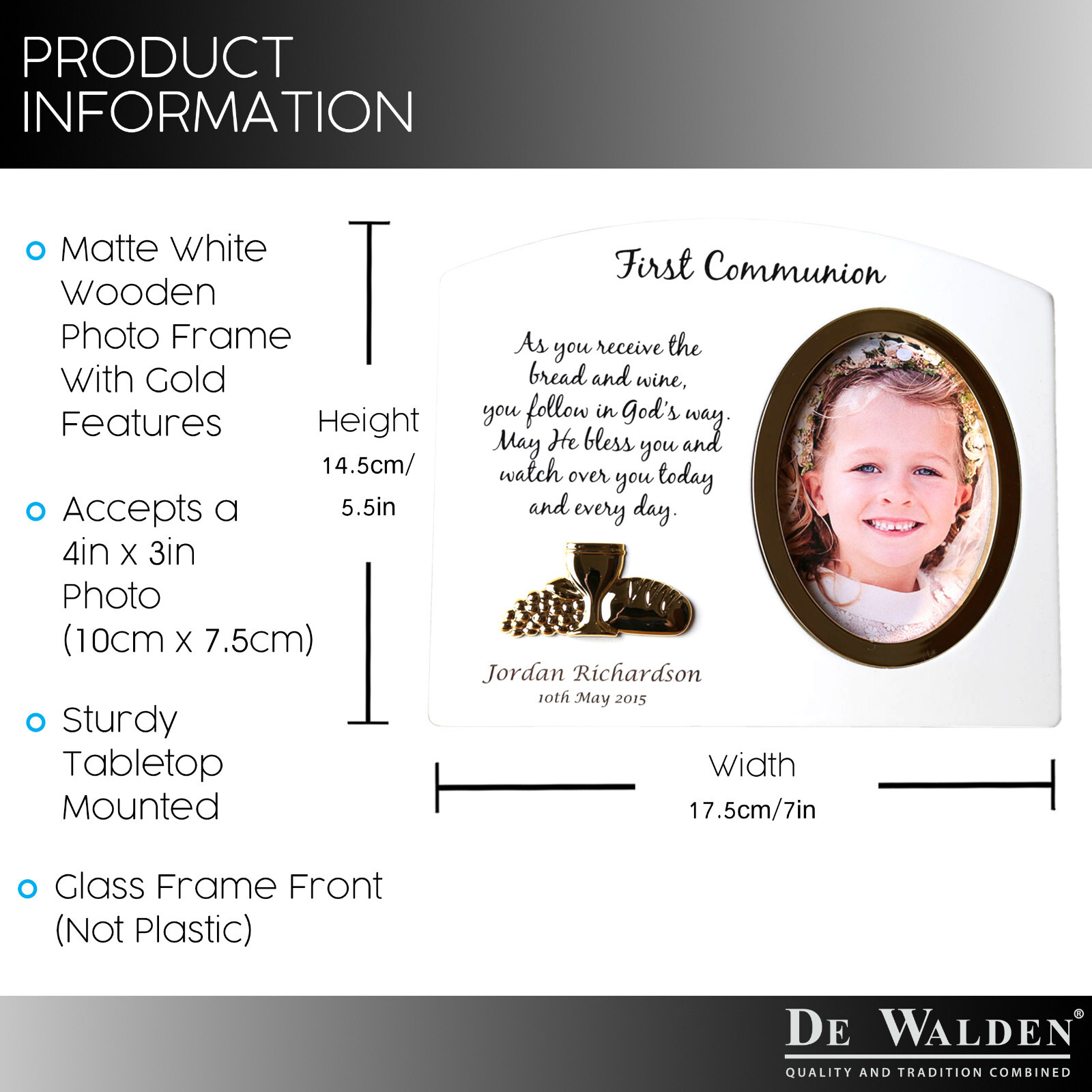 Girl’s First Holy Communion Gift, Personalised Wooden Holy Communion Photo Frame