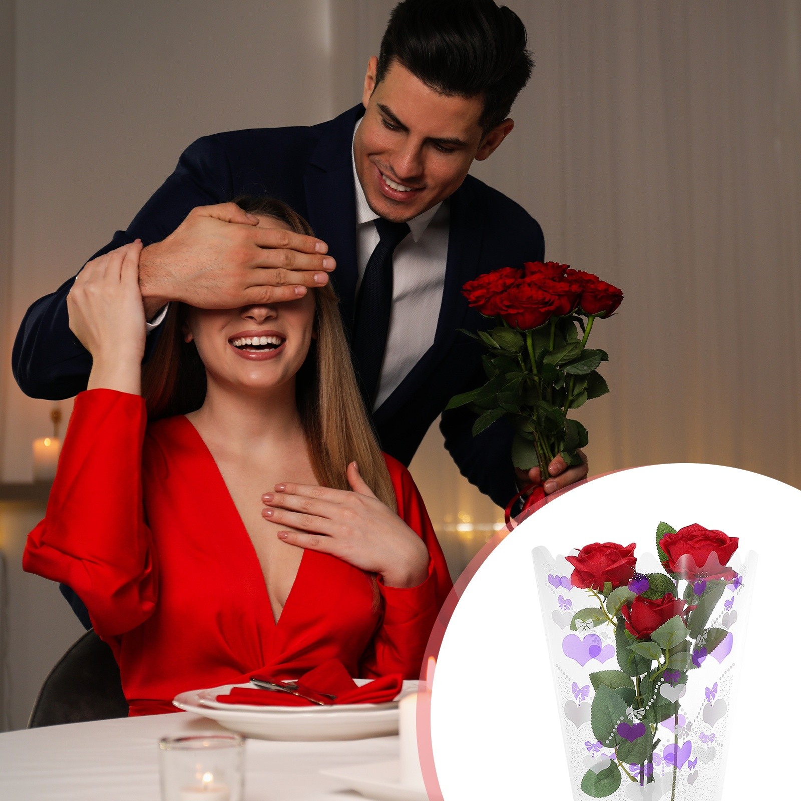 100Pcs, Rose Floral Bouquet Bags 17.7″ Flower Sleeves Bags Purple