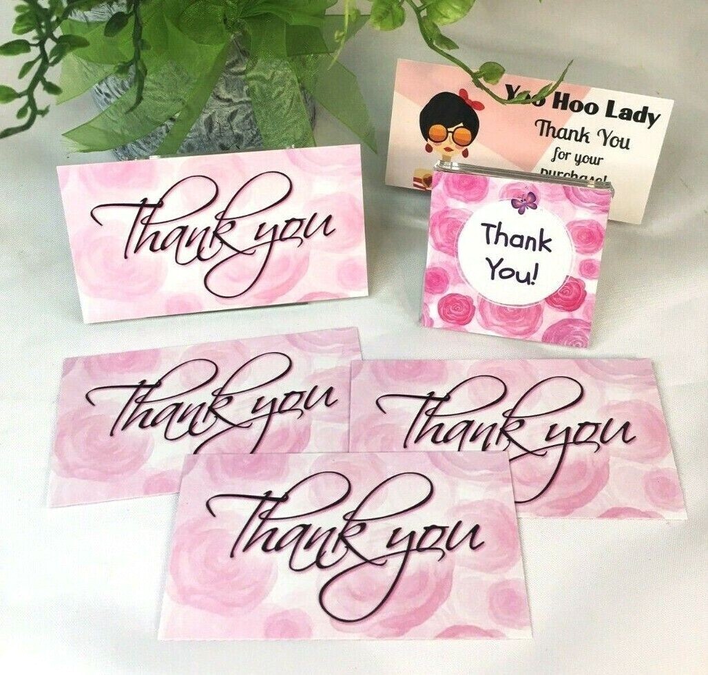 Thank You Business Cards Thank You Stickers, Pink Roses, Mini Cards, Gift Tags