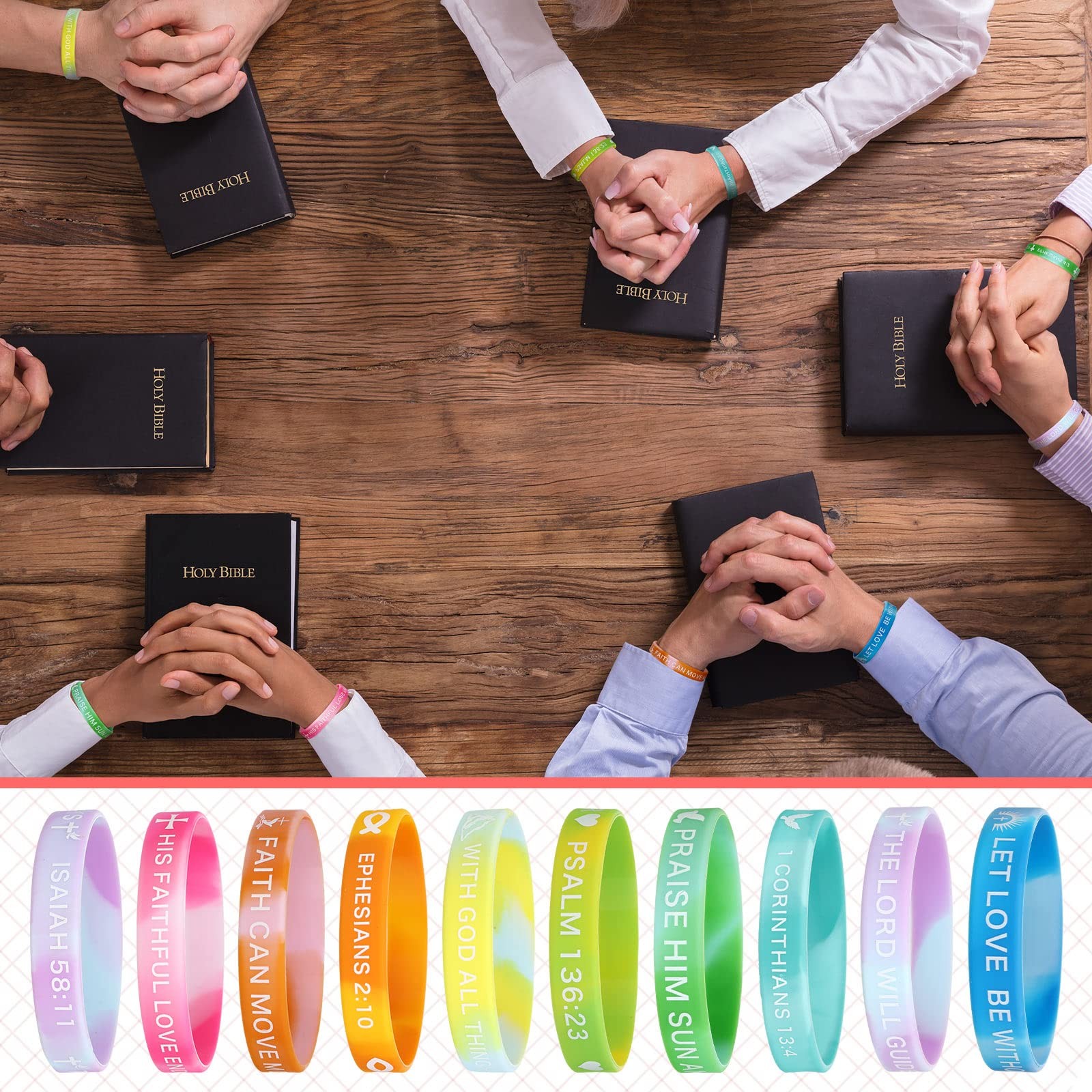 60PCS Religious Silicone Bible Verse Bracelets Motivational Christian Wristbands