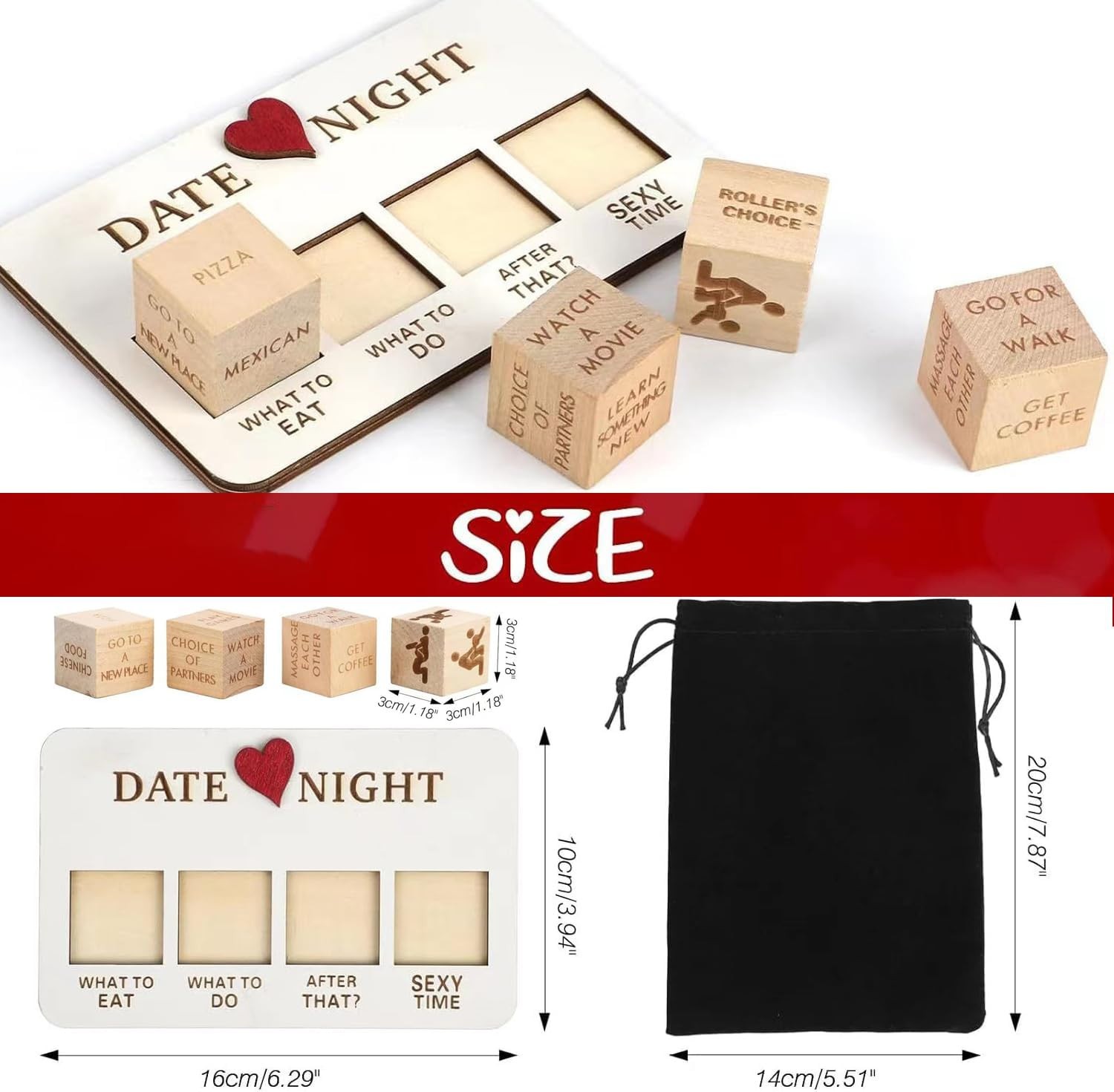 Wooden Date Night Dice Game for Couples Fun, Romantic Decision Dice Gift Lovers