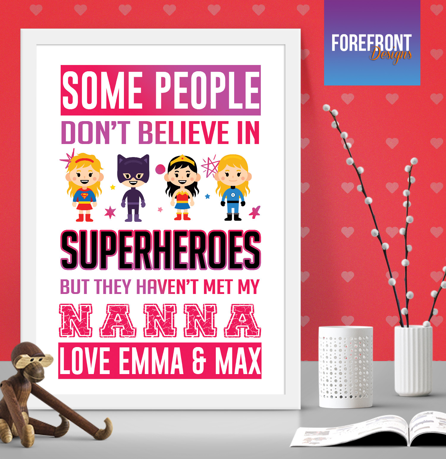 Personalised MOTHER’S DAY superhero print gift/NANNA/MUM/GRANDMA keepsake A4/A3