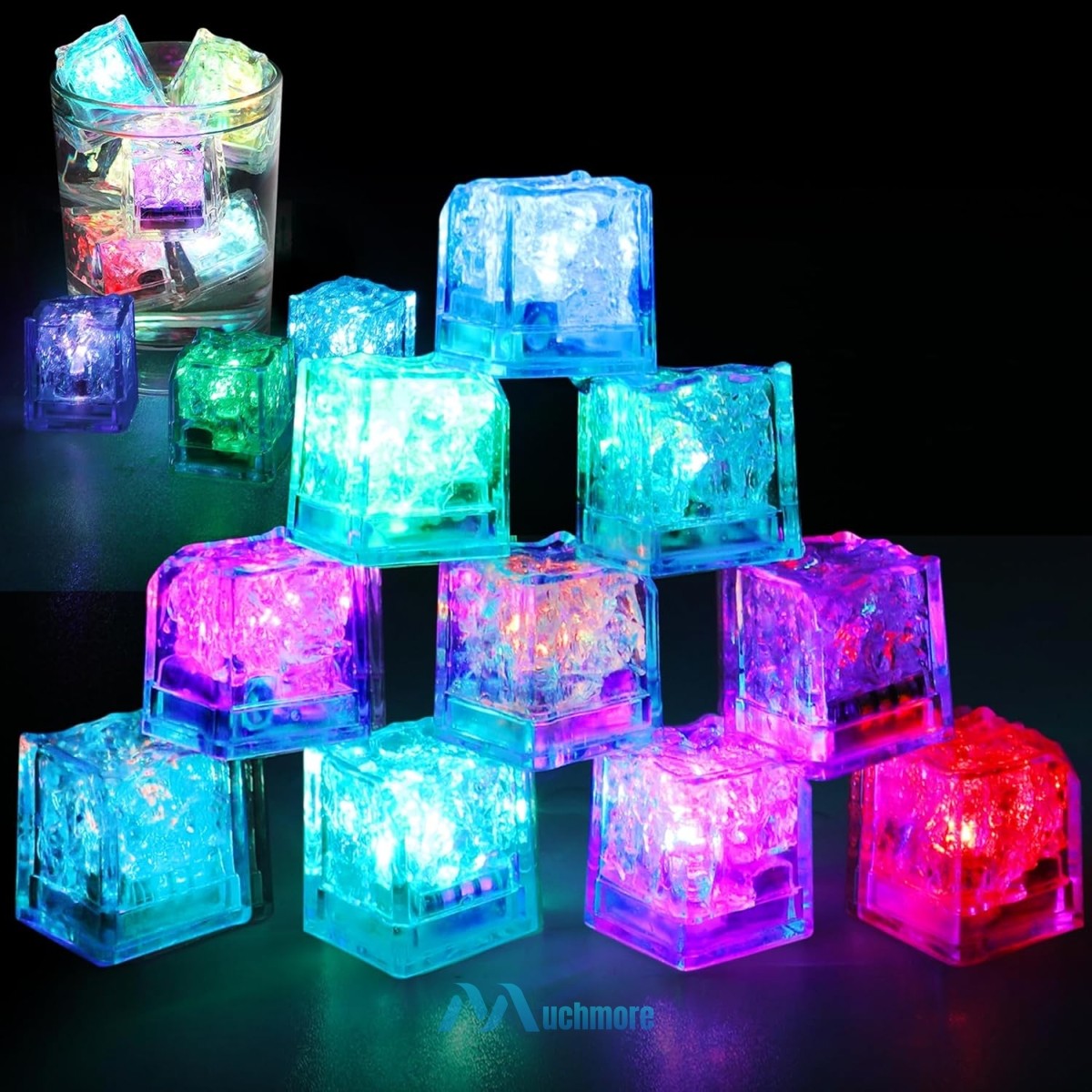 Liquid Activated LED Ice Cubes for Mojito Cocktails Drinks Multi-Color Changing