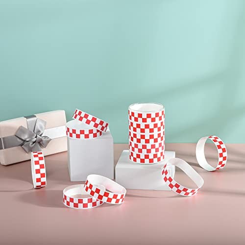 600 Pcs Red Checkered Paper Wristbands Checks Wrist Bands for Events Neon