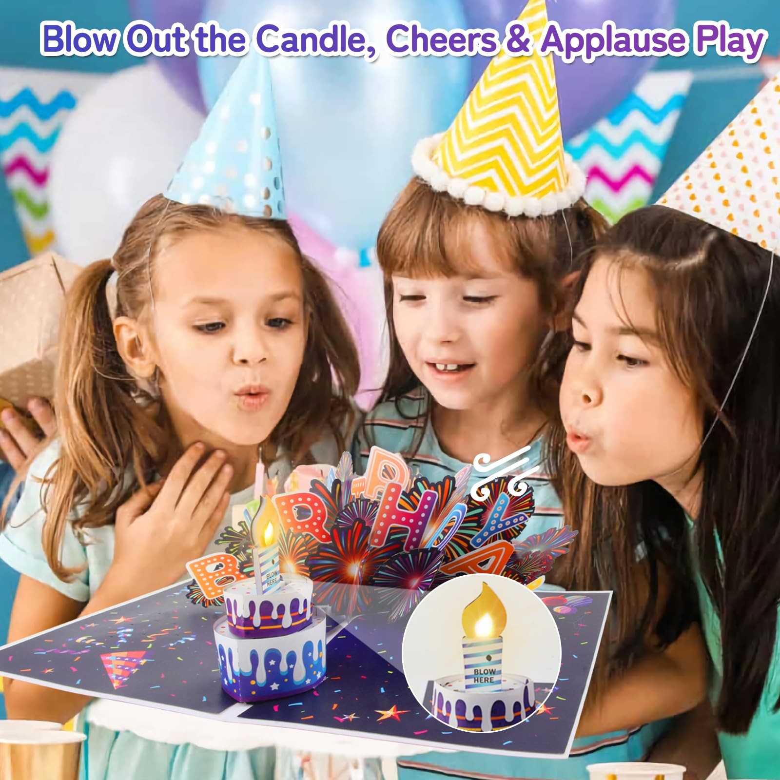 MZD8391 Birthday Cards Fireworks 3D Pop Up 5.86 inches x 8.3 inches, Orange