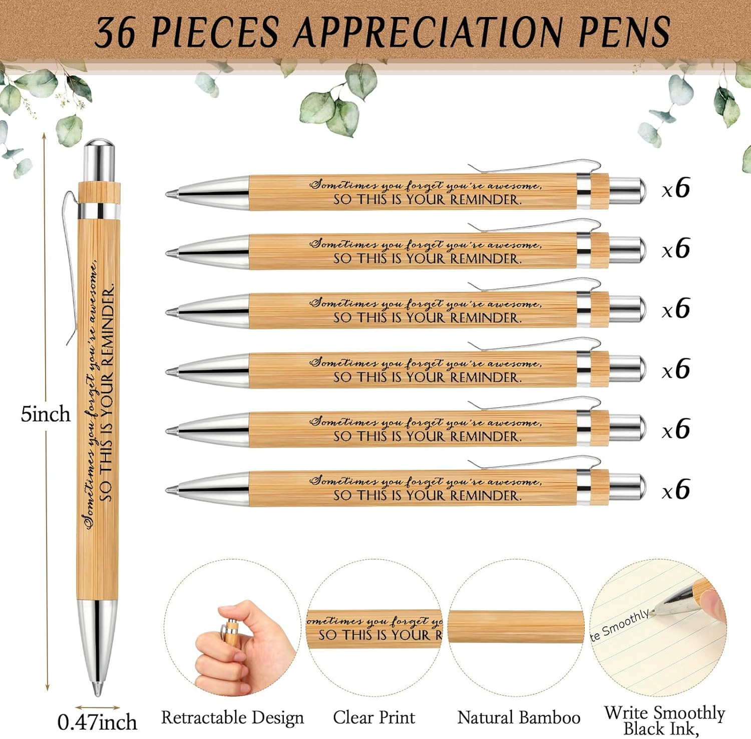36 Sets Employee Appreciation Gift Bulk Thank You Office Inspirational Bamboo Pe