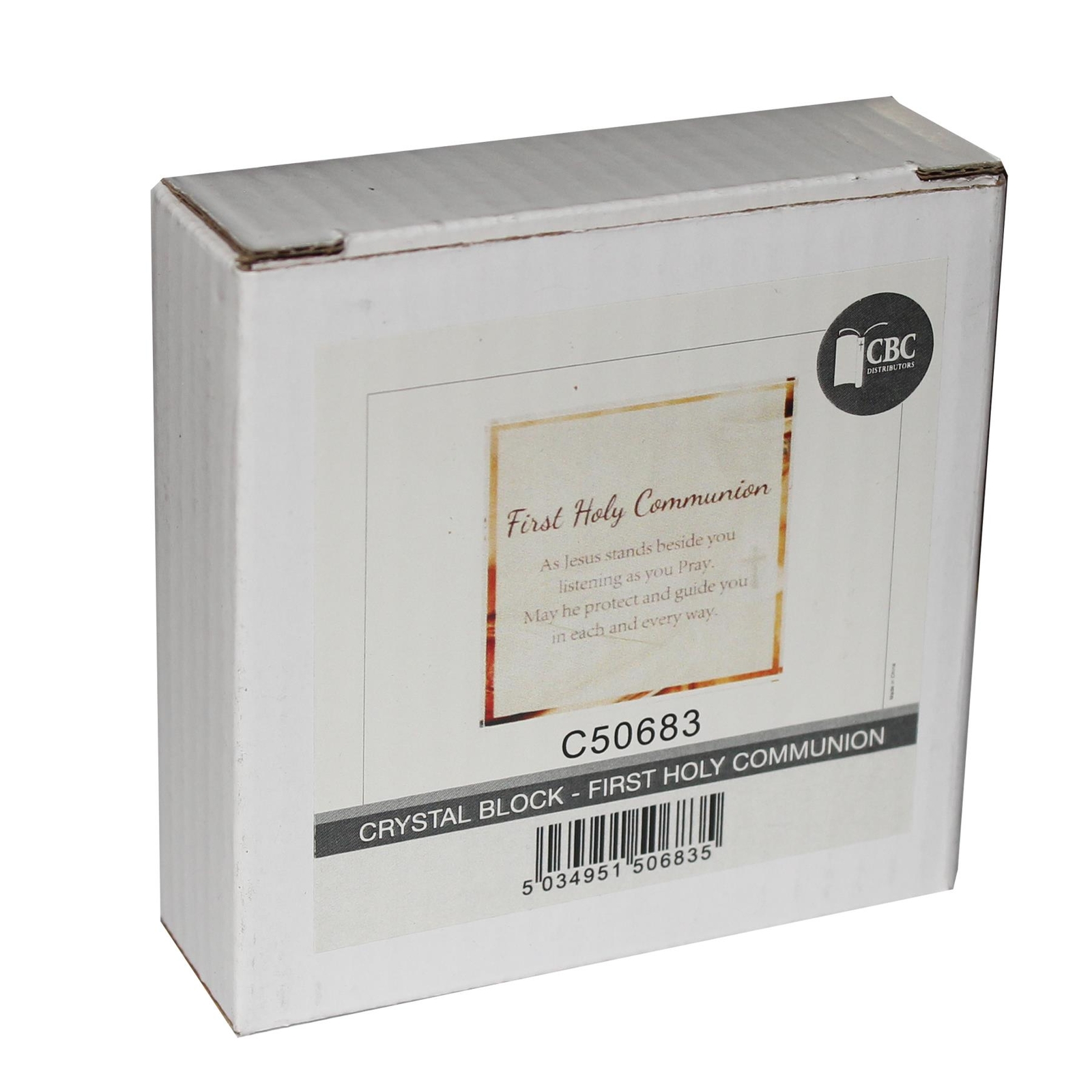 Glass Block Paperweight with Wording – First Holy Communion