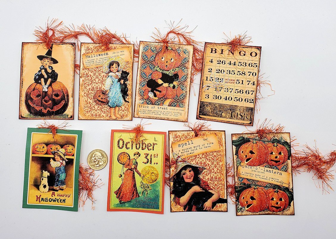 8-Halloween-Vintage Style-Glitter-Junk Journal-Linen Cardstock-Hang-Tags