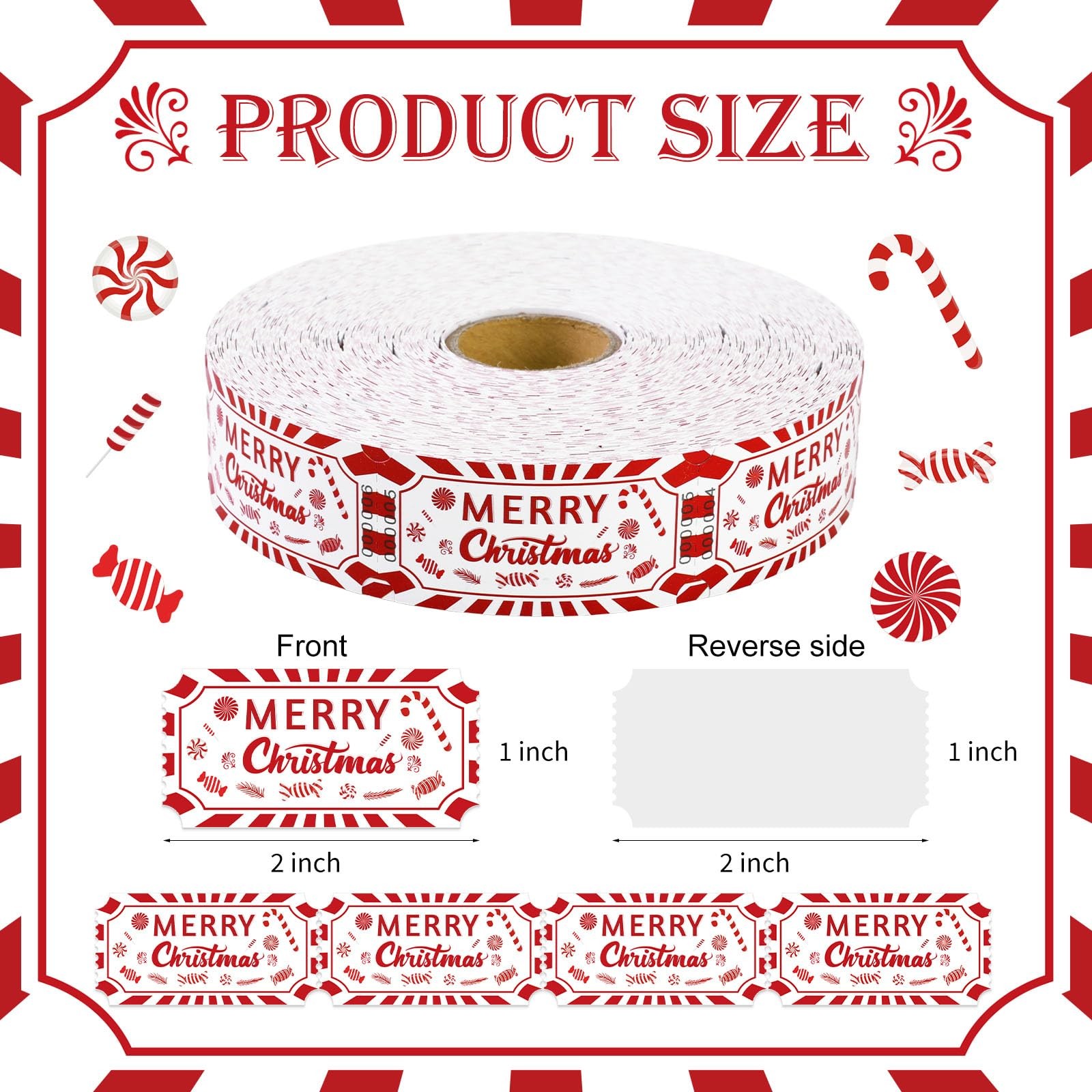 Merry Christmas Candy Drink Ticket Single Raffle Tickets Roll 1000 PCS