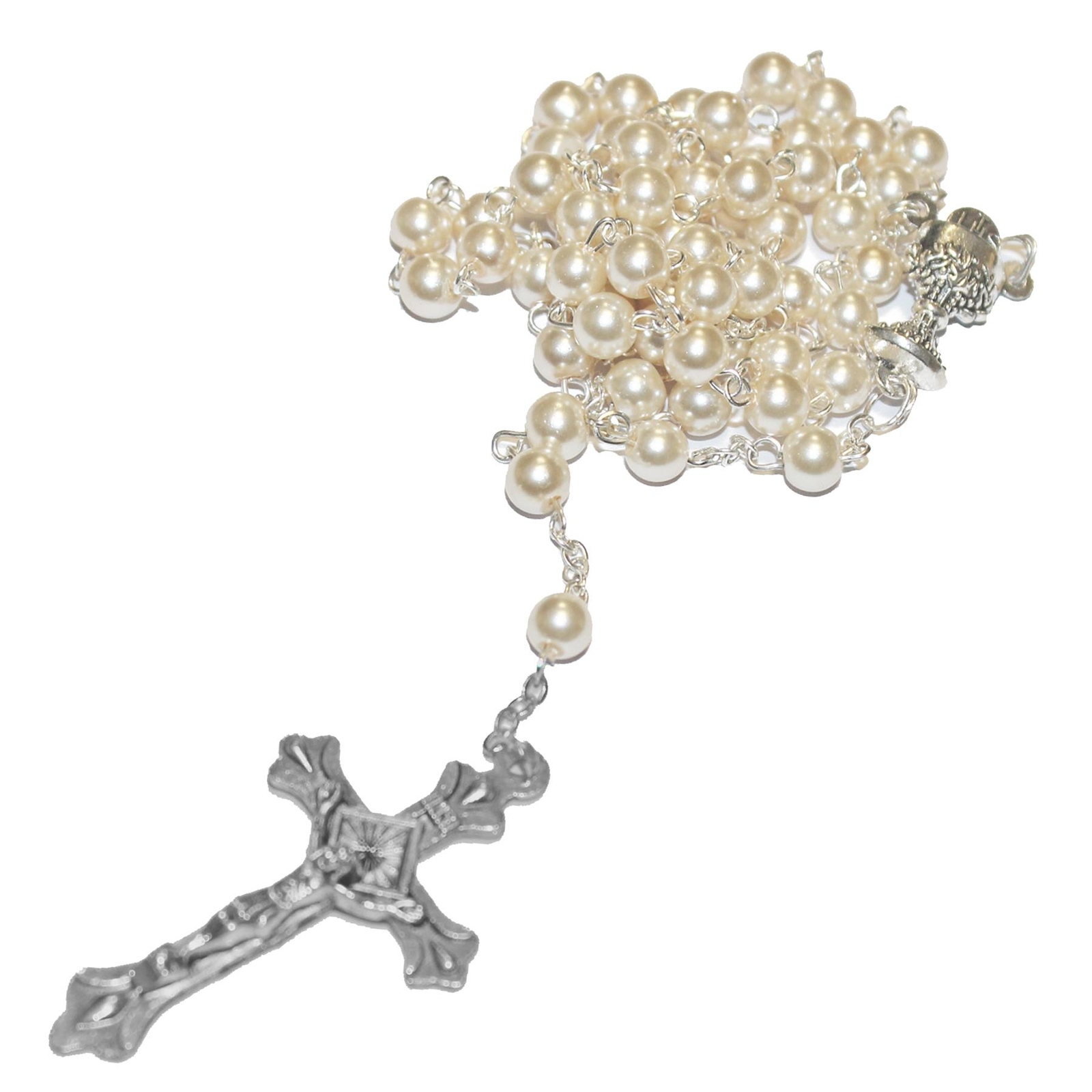 First Holy Communion Pearlised Rosary Beads in Plastic Pot