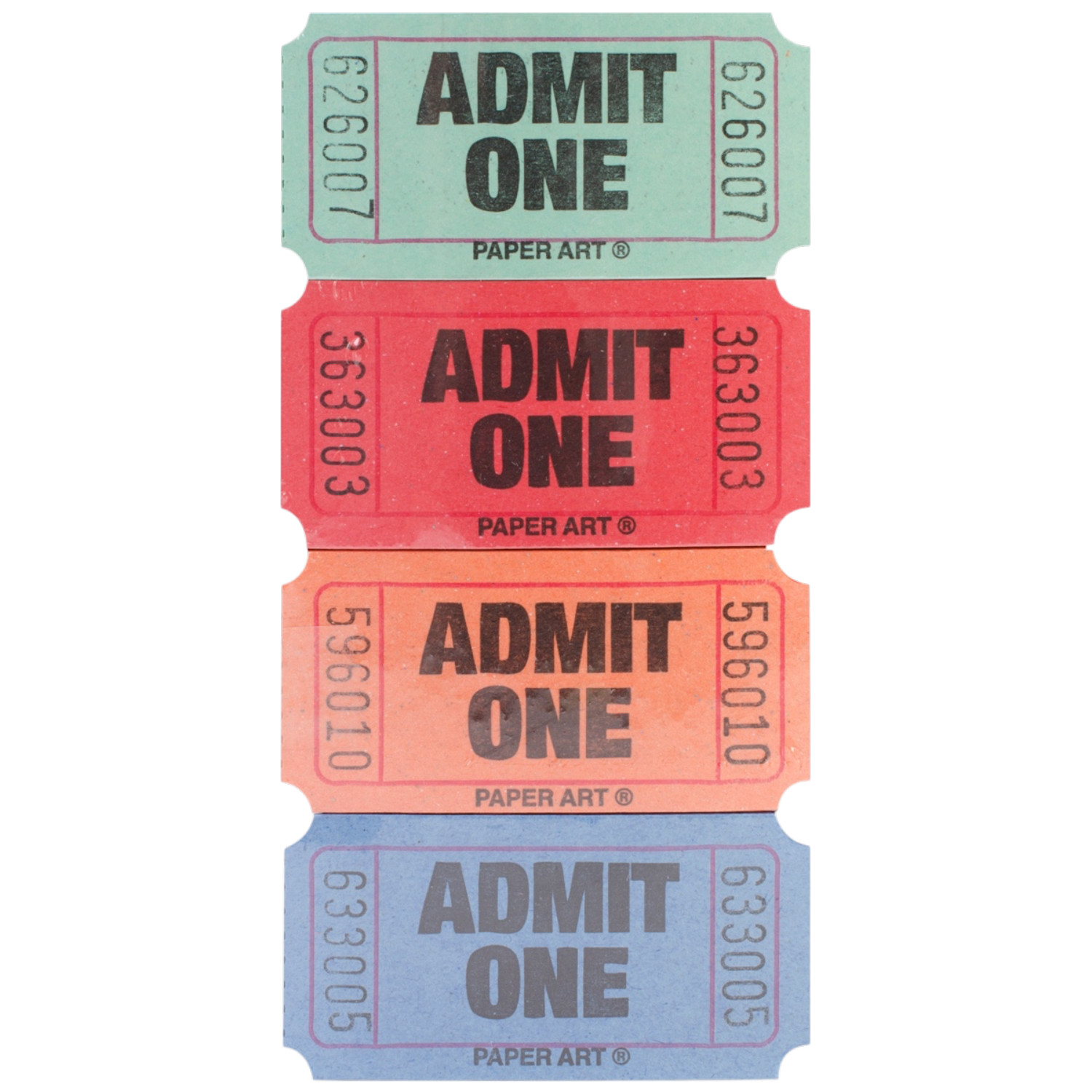 Admit One Tickets 2000 Tickets/Roll-Red, Blue, Orange & Green, 13-2500