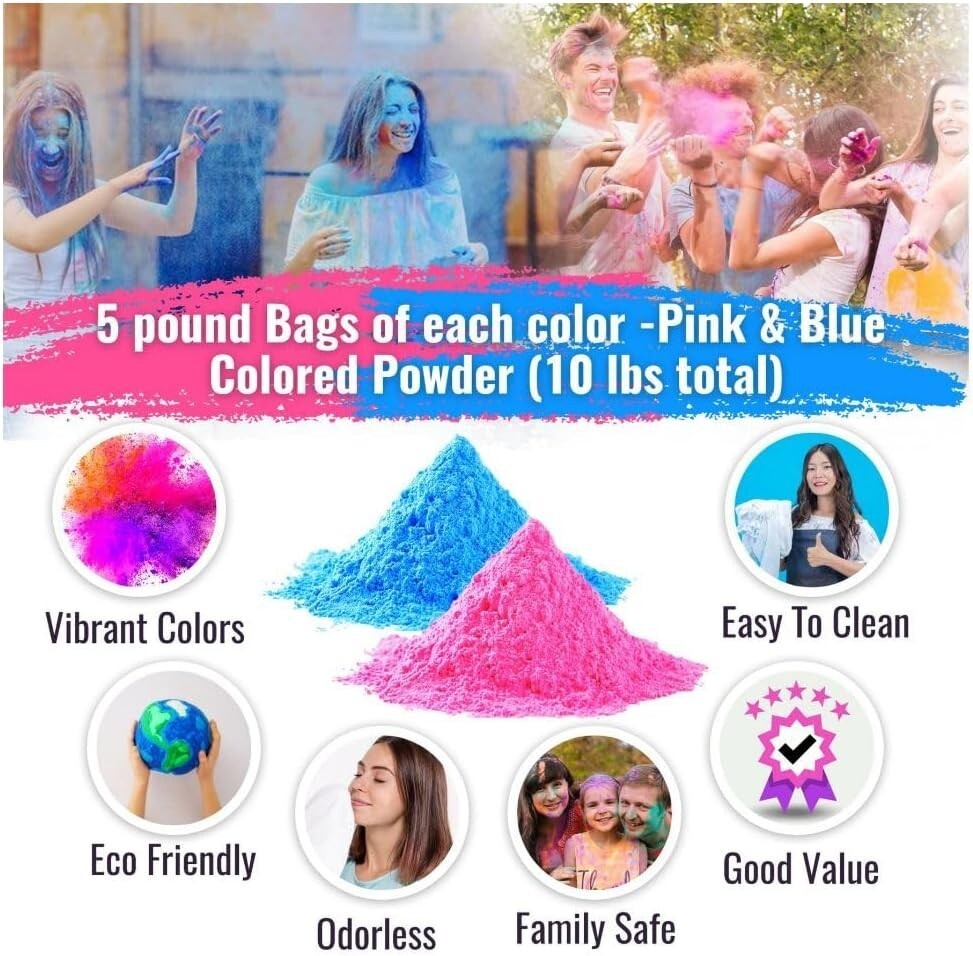Color Blaze Baby Gender Reveal – 5lb Pink & 5lb Blue – Color Powder Combo Pack