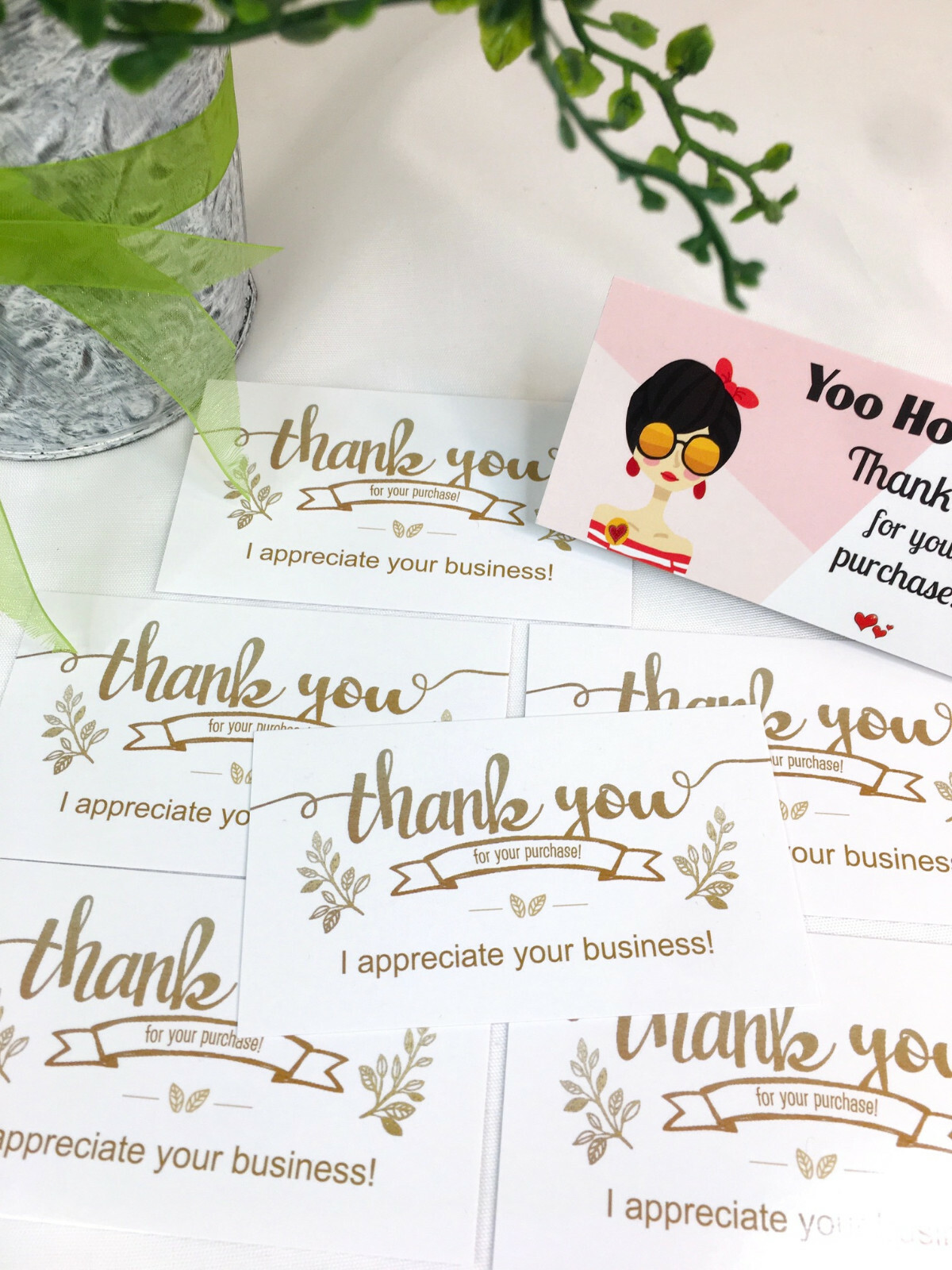 Thank You Your Purchase Business Cards 3.5×2″ Thank You Stickers White Gold
