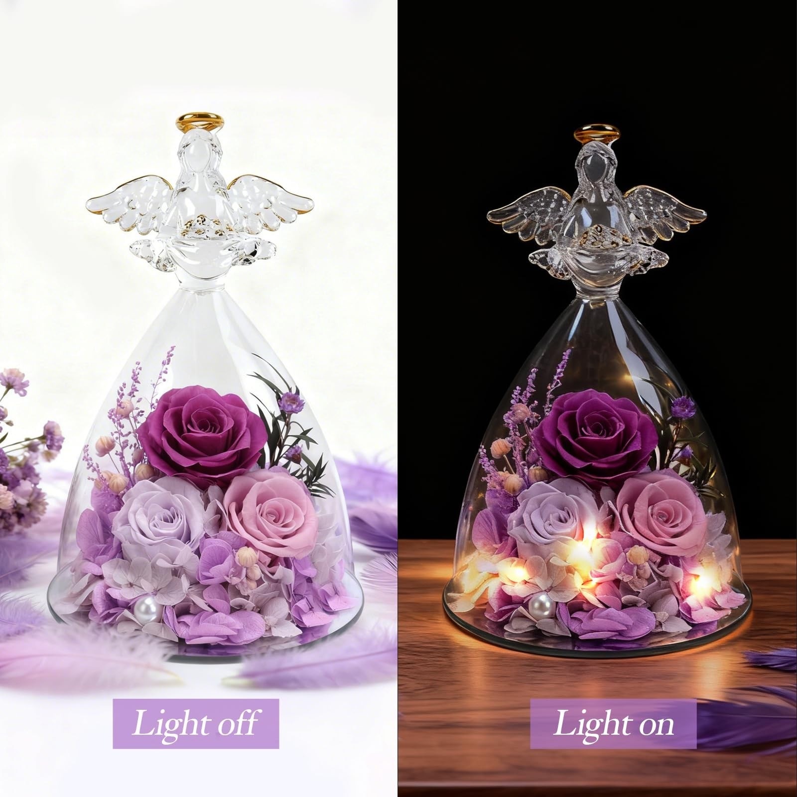 Christmas Rose Gifts for Women, 7″ Purple Preserved Roses Flowers in Glass An…