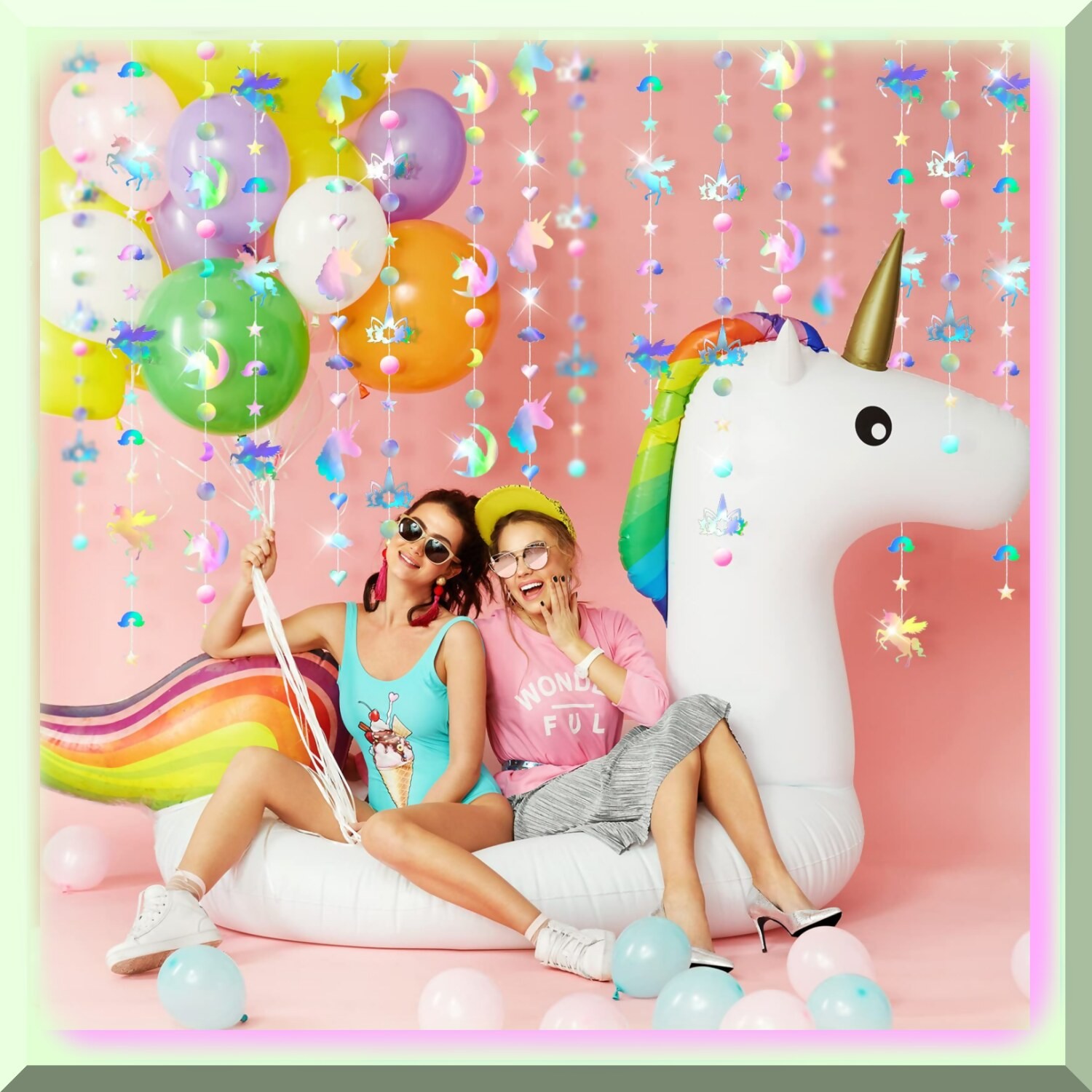 Unicorn Party Decorations with Iridescent Swirls and Garland