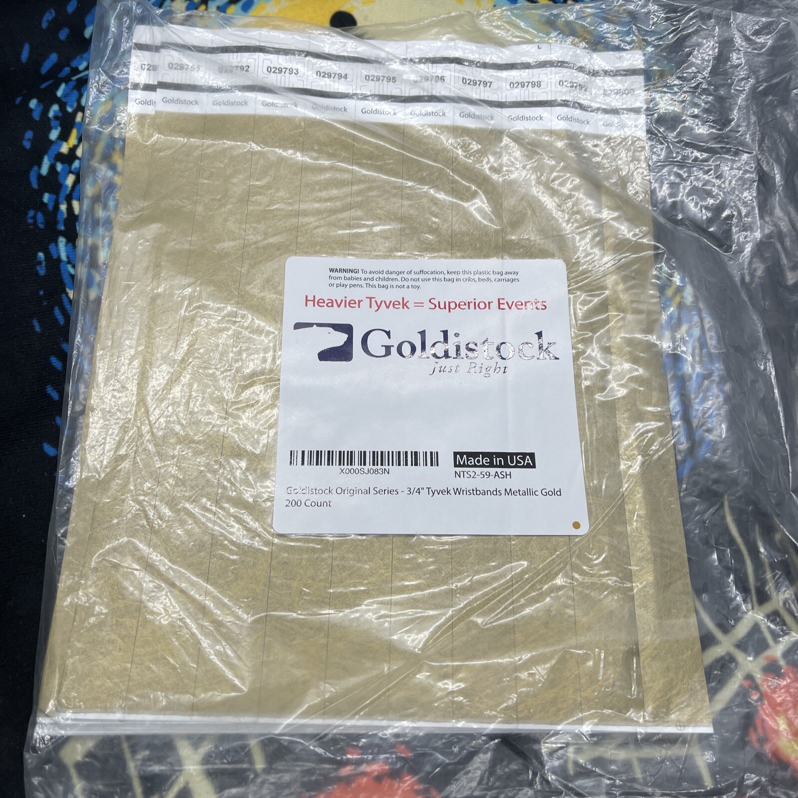 Goldistock 3/4″ Tyvek Wristbands 200 Count, Metallic Gold, Made In USA