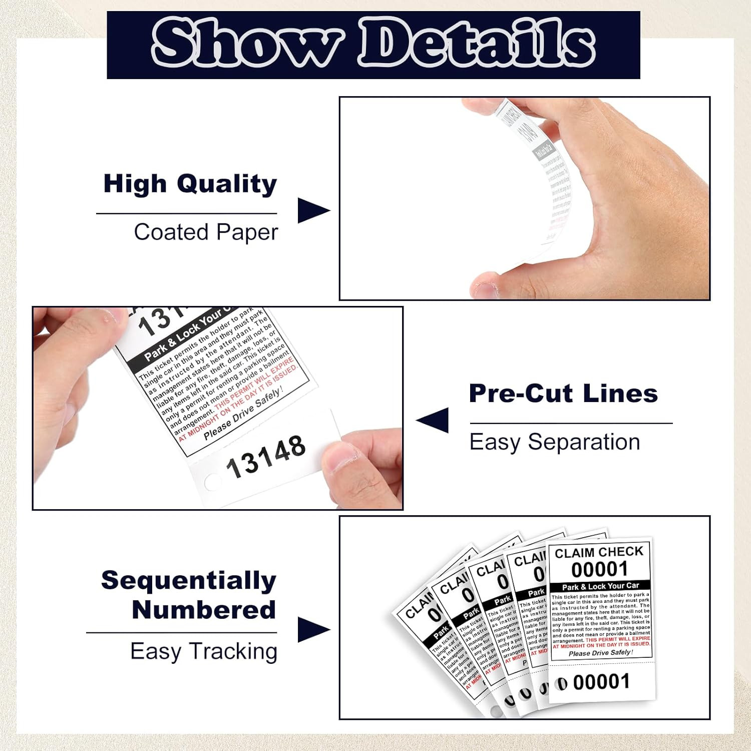 Valet Parking Tickets – 500 Count 2-Part Claim Check Tags, 2.75 x 4.25 Inch