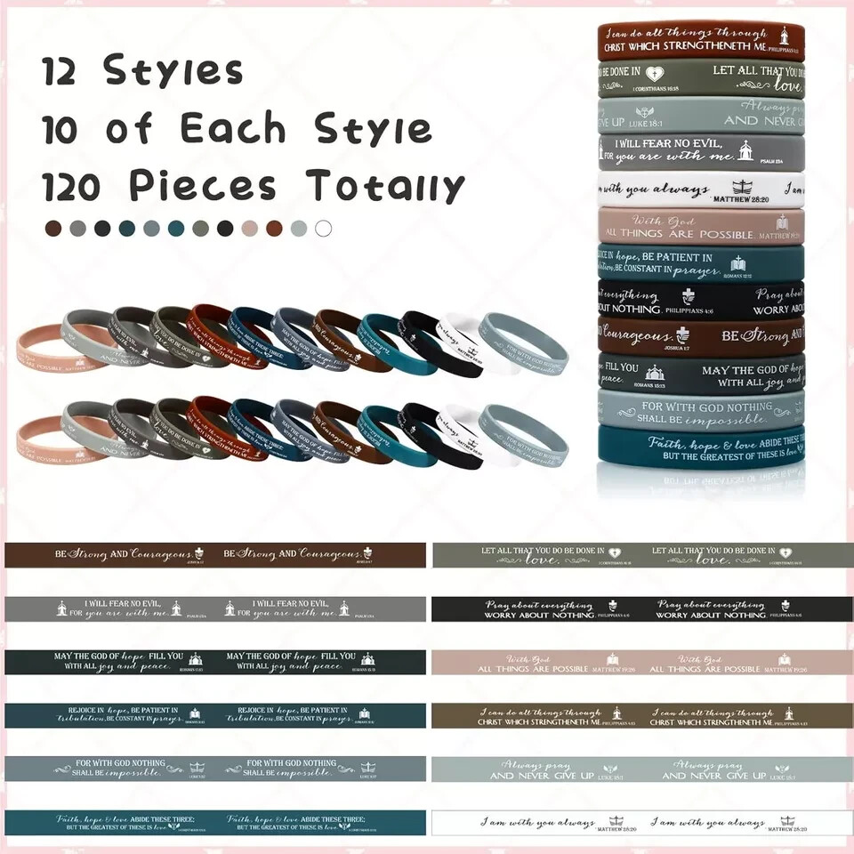 HyDren 120 Pcs Religious Silicone Wristbands Bulk Bible Rubber Bracelets