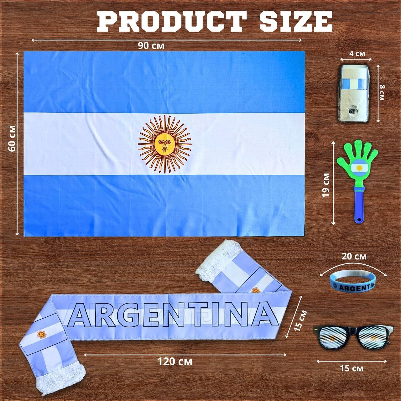 Argentina Football Fan Gear Flag Scarf Fan Sunglesses Watch Party Set