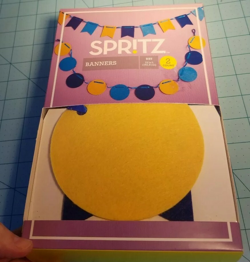 Spritz Brand: Box Set Of 2 Felt Party Banners, Dark & Light Blue and Yellow, NEW